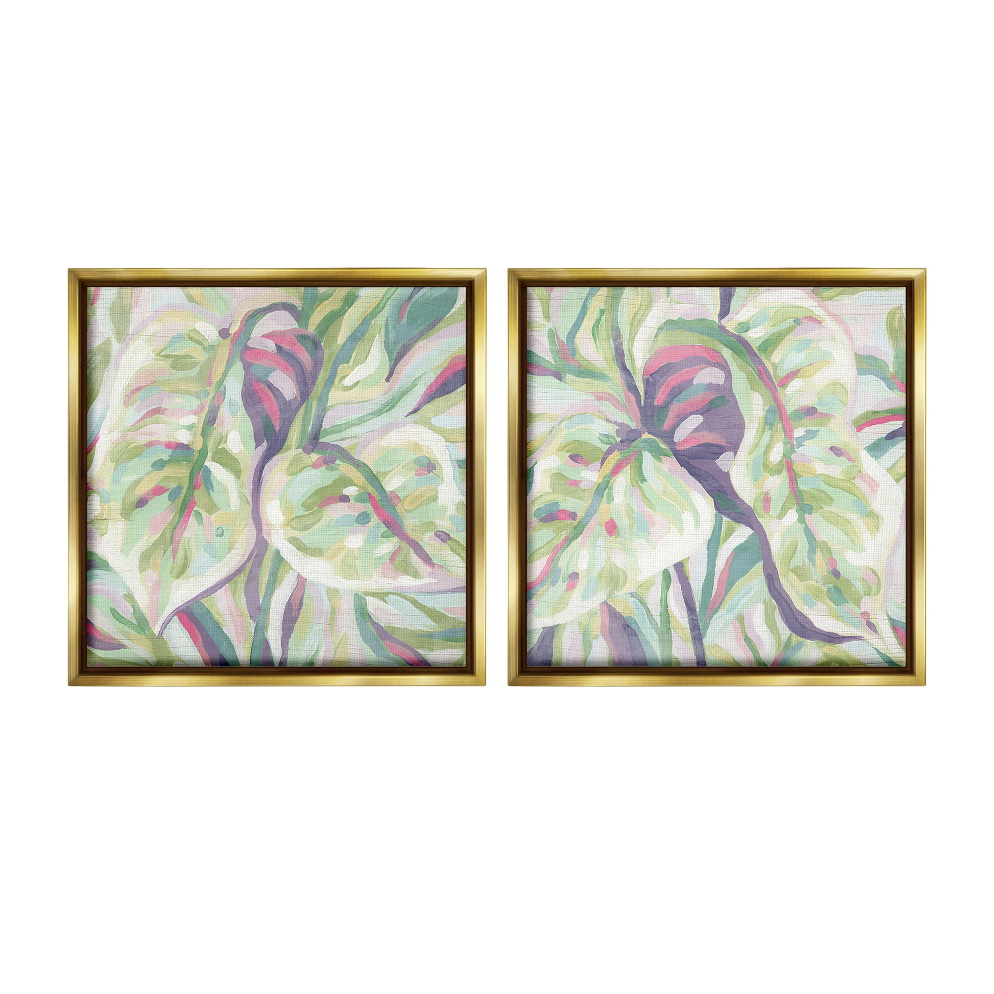 Stupell Industries Tropical Fronds Pattern Botanical & Floral Painting Gold Floater Framed Canvas Art Print Wall Art, 18 x 18, Set of 2