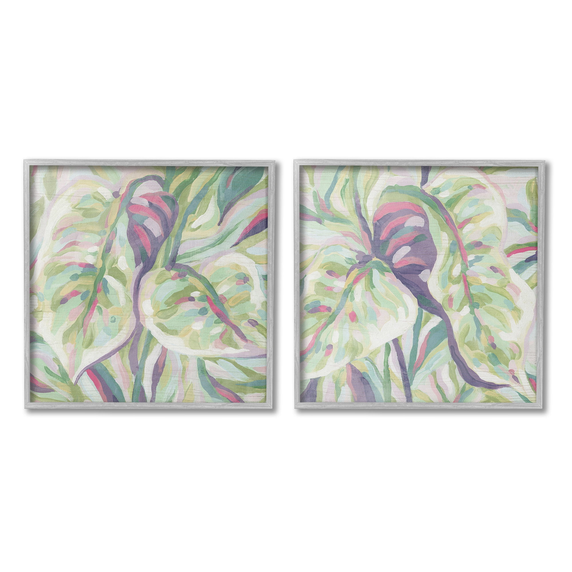 Stupell Industries Tropical Fronds Pattern Botanical & Floral Painting Gray Framed Art Print Wall Art, 17 x 17, Set of 2