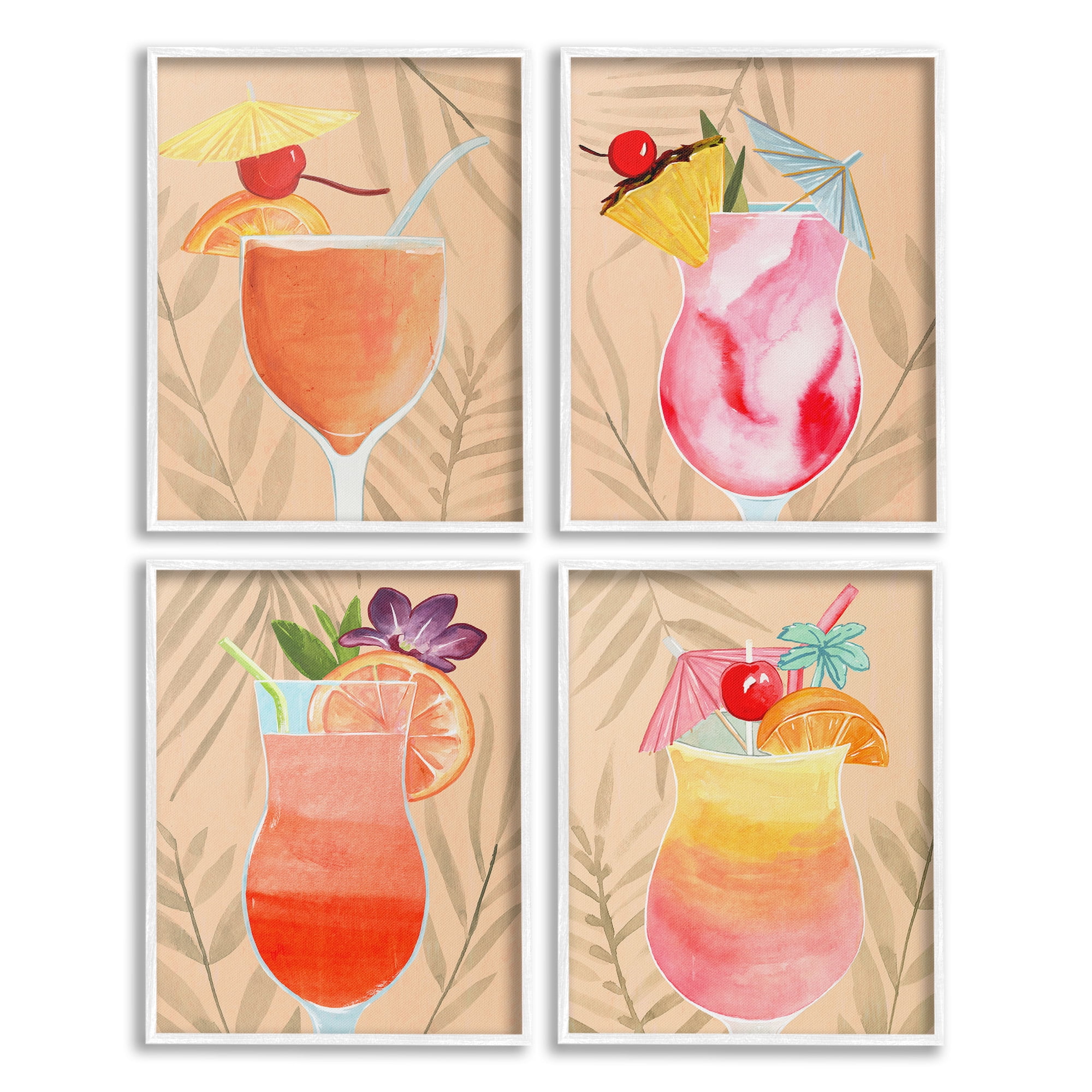 Stupell Industries Tropical Fruit Cocktails Food & Beverage Painting White Framed Art Print Wall Art, 11 x 14, Set of 4