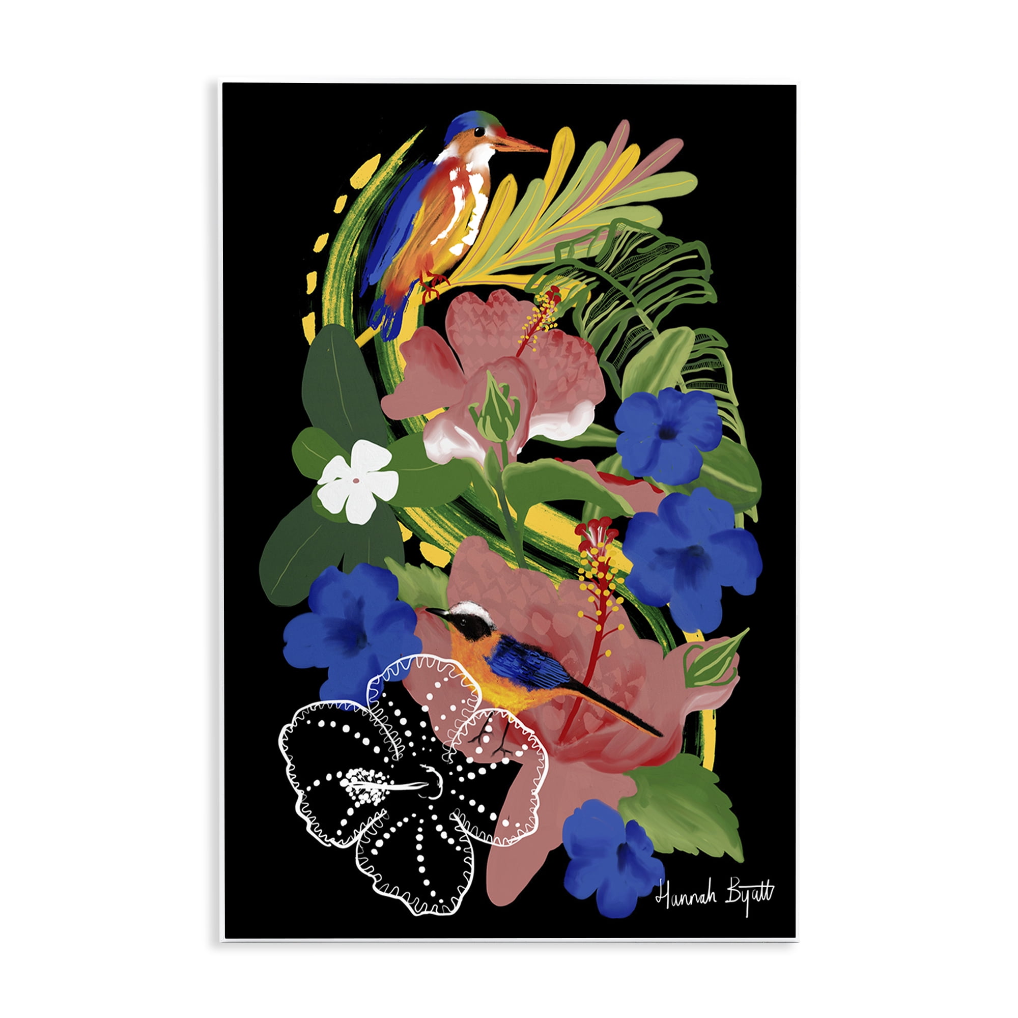 Stupell Industries Tropical Gambia Style Florals Animals Painting Unframed Art Print Wall Art, 13 x 19