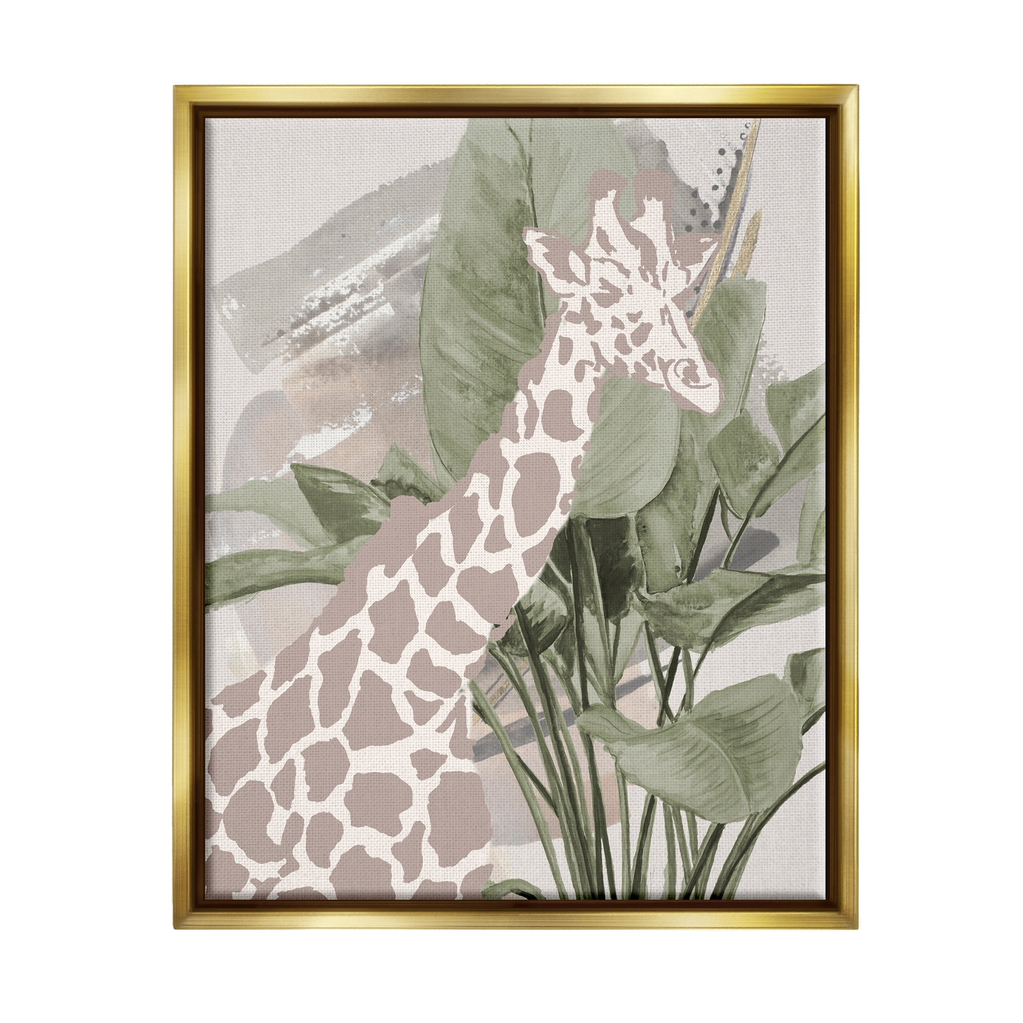 Stupell Industries Tropical Giraffe Abstract Animals & Insects Painting Gold Floater Framed Art Print Wall Art, 17 x 21