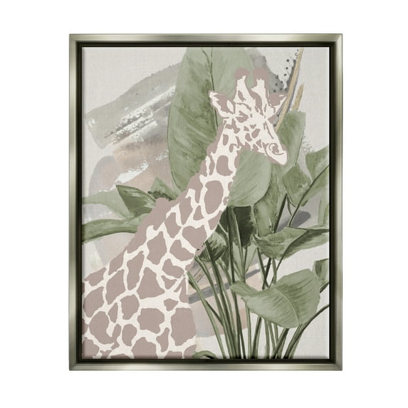 Stupell Industries Tropical Giraffe Abstract Animals & Insects Painting Gray Floater Framed Art Print Wall Art, 25 x 31