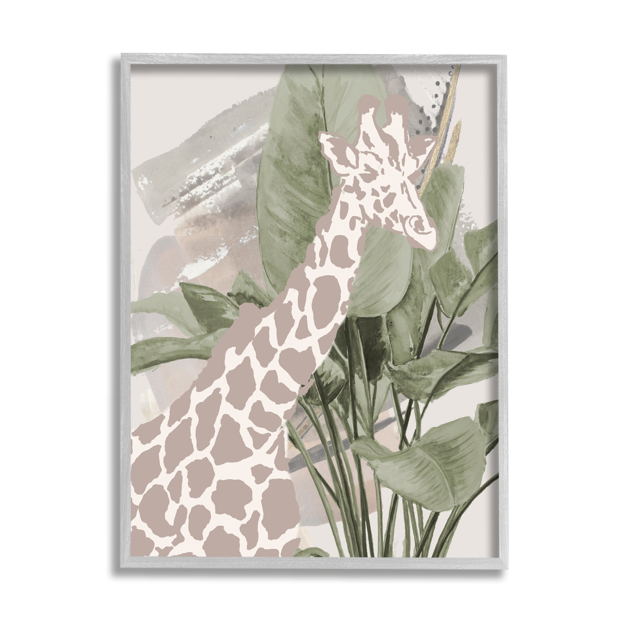 Stupell Industries Tropical Giraffe Abstract Animals & Insects Painting Gray Framed Art Print Wall Art, 16 x 20