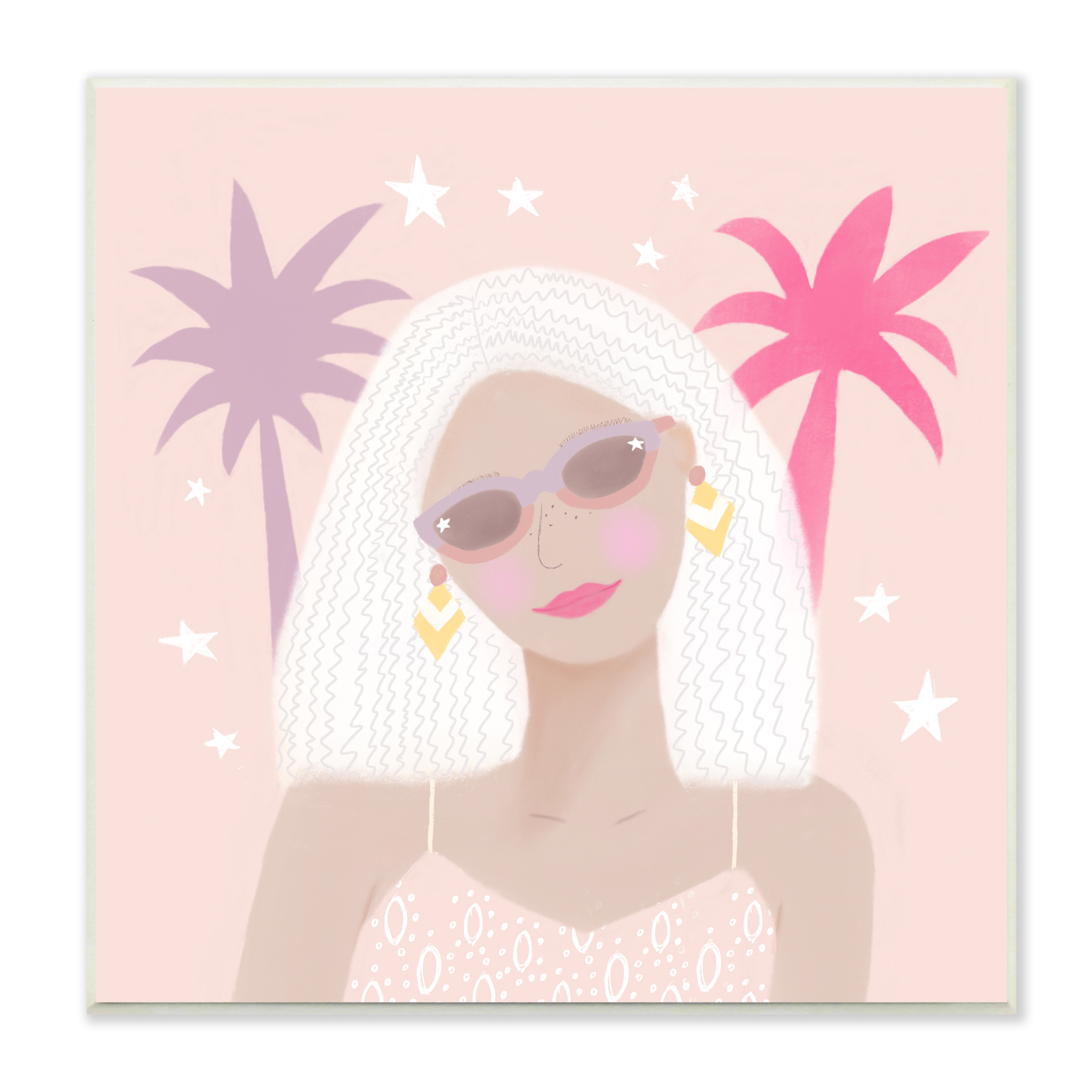 Stupell Industries Tropical Girl Fashionista Pink Palm Trees Starry Sky, 12 x 12, Design by Tina Devins