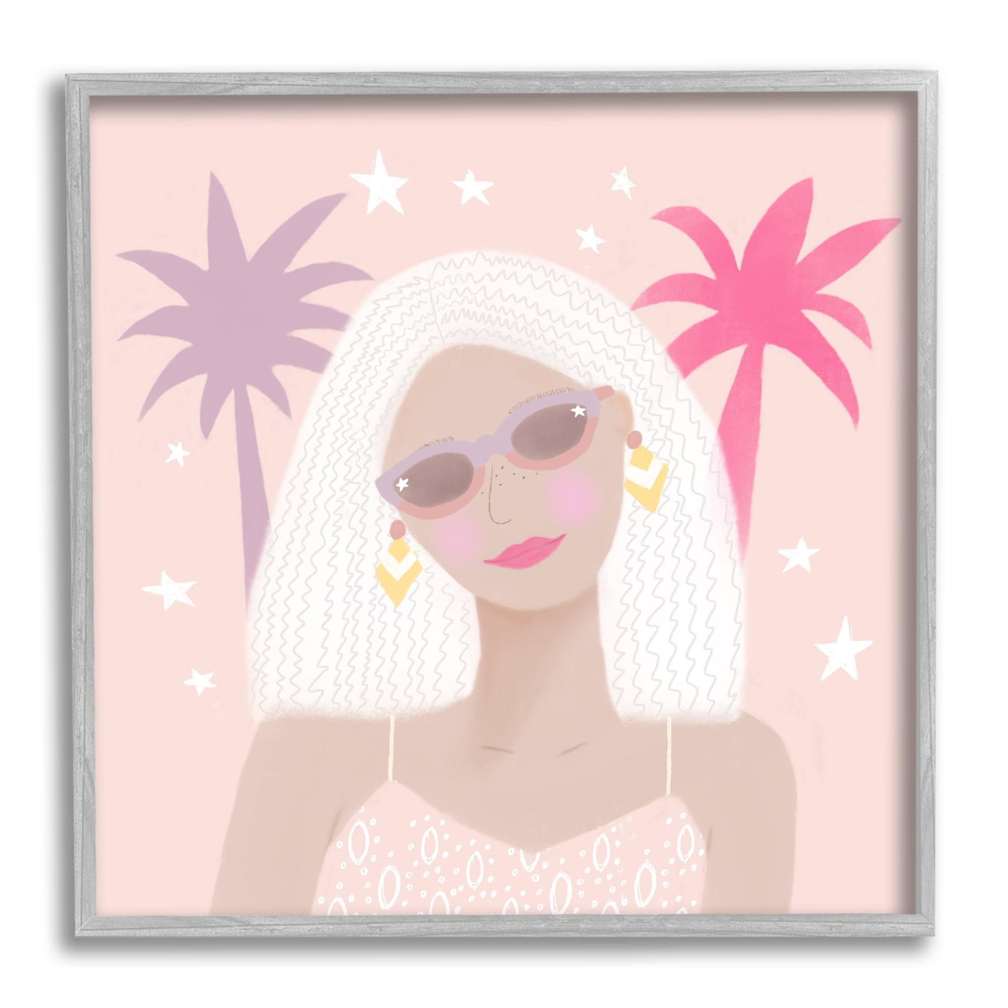 Stupell Industries Tropical Girl Fashionista Pink Palm Trees Starry Sky, 12 x 12, Design by Tina Devins