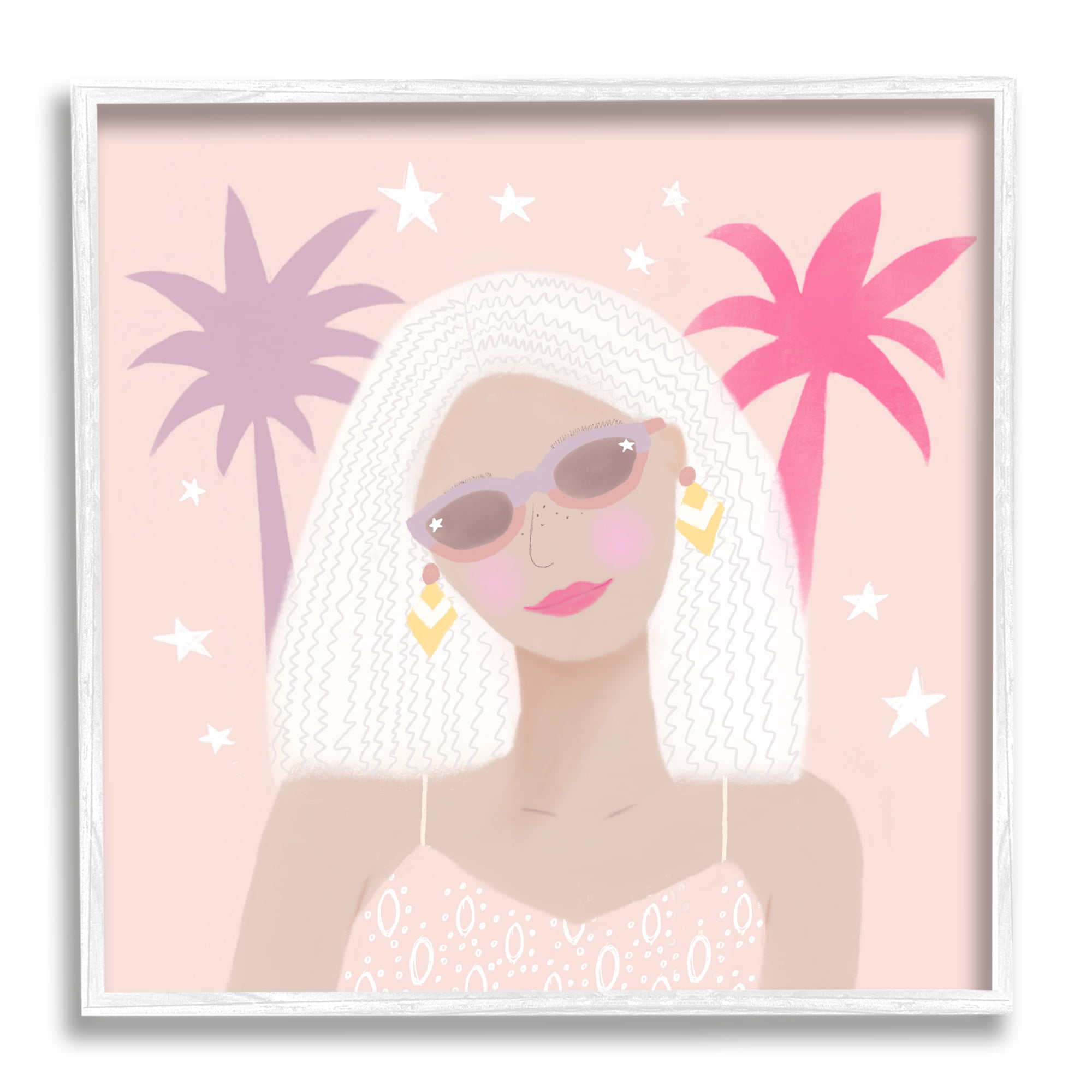 Tropical Girl Fashionista Pink Palm Trees Canvas Art