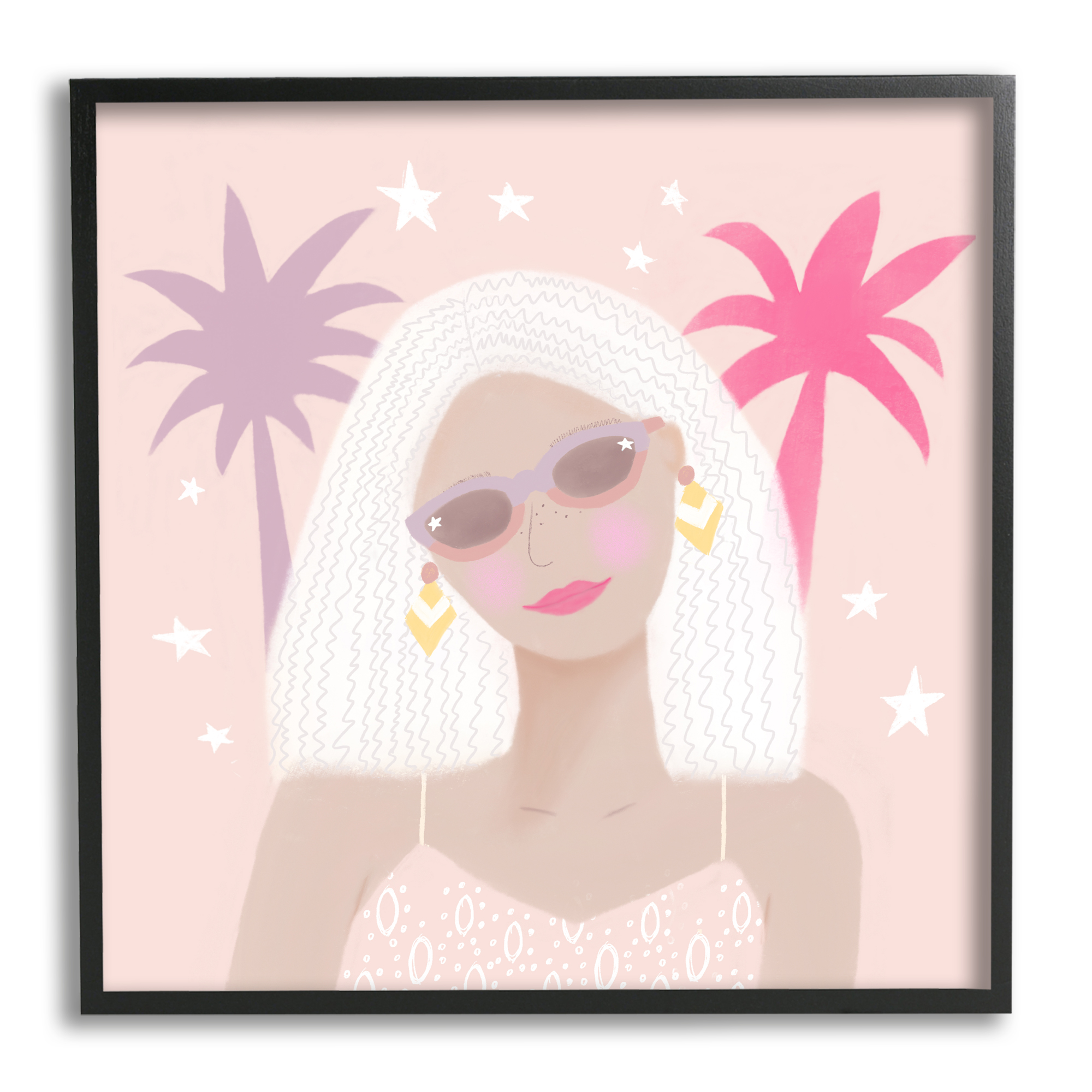Stupell Industries Tropical Girl Fashionista Pink Palm Trees Starry Sky, 17 x 30, Design by Tina Devins