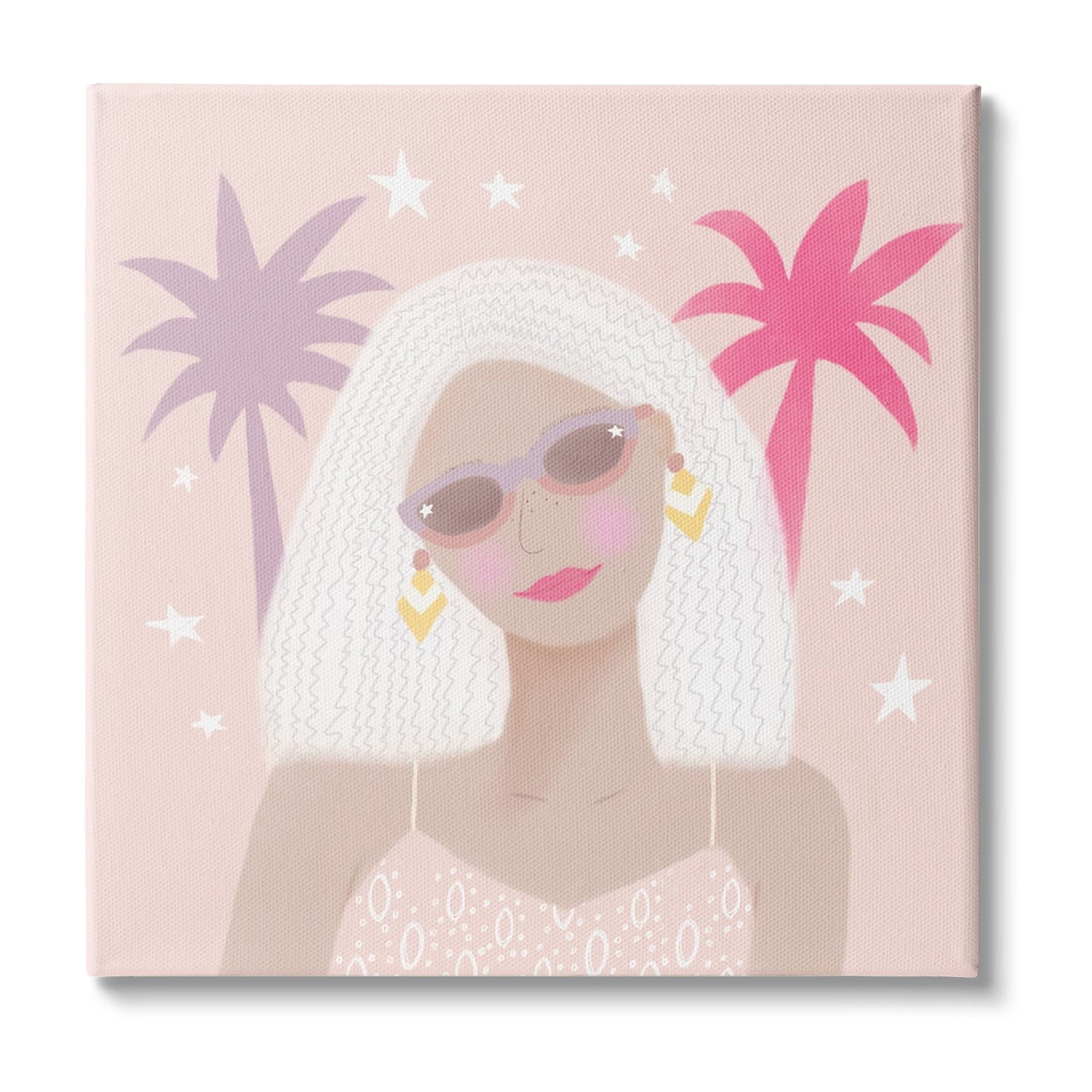 Stupell Industries Tropical Girl Fashionista Pink Palm Trees Starry Sky, 36 x 36, Design by Tina Devins