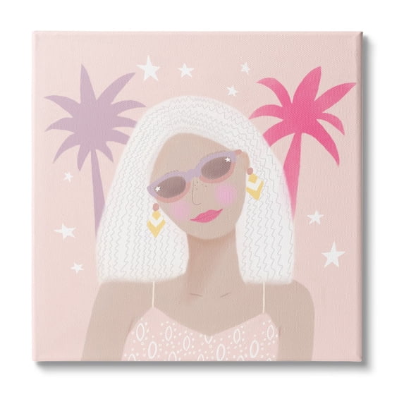 Stupell Industries Tropical Girl Fashionista Pink Palm Trees Starry Sky, 36 x 36, Design by Tina Devins