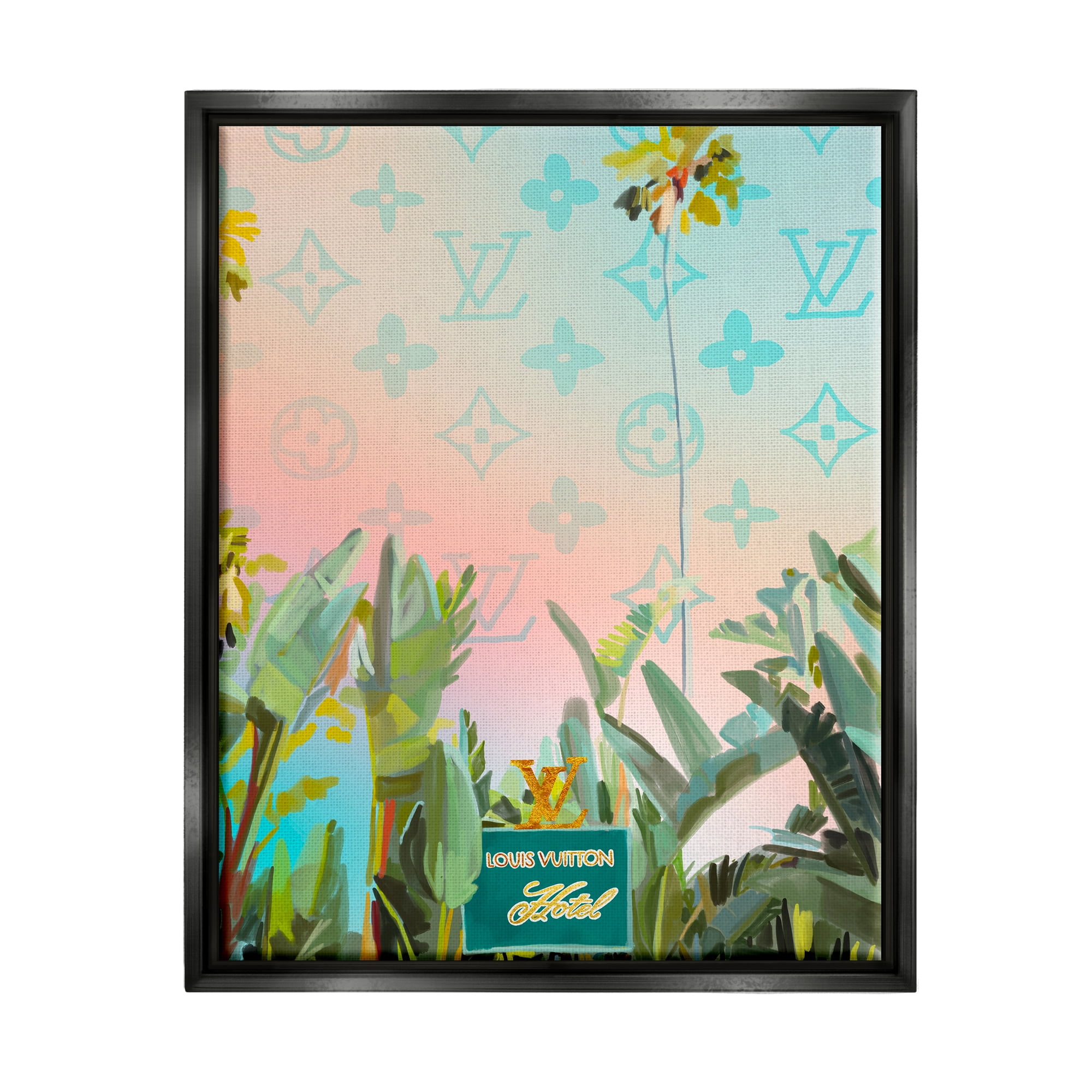 Stupell Industries Tropical Glam Hotel Nature Painting Black Floater Framed Art Print Wall Art, 17 x 21