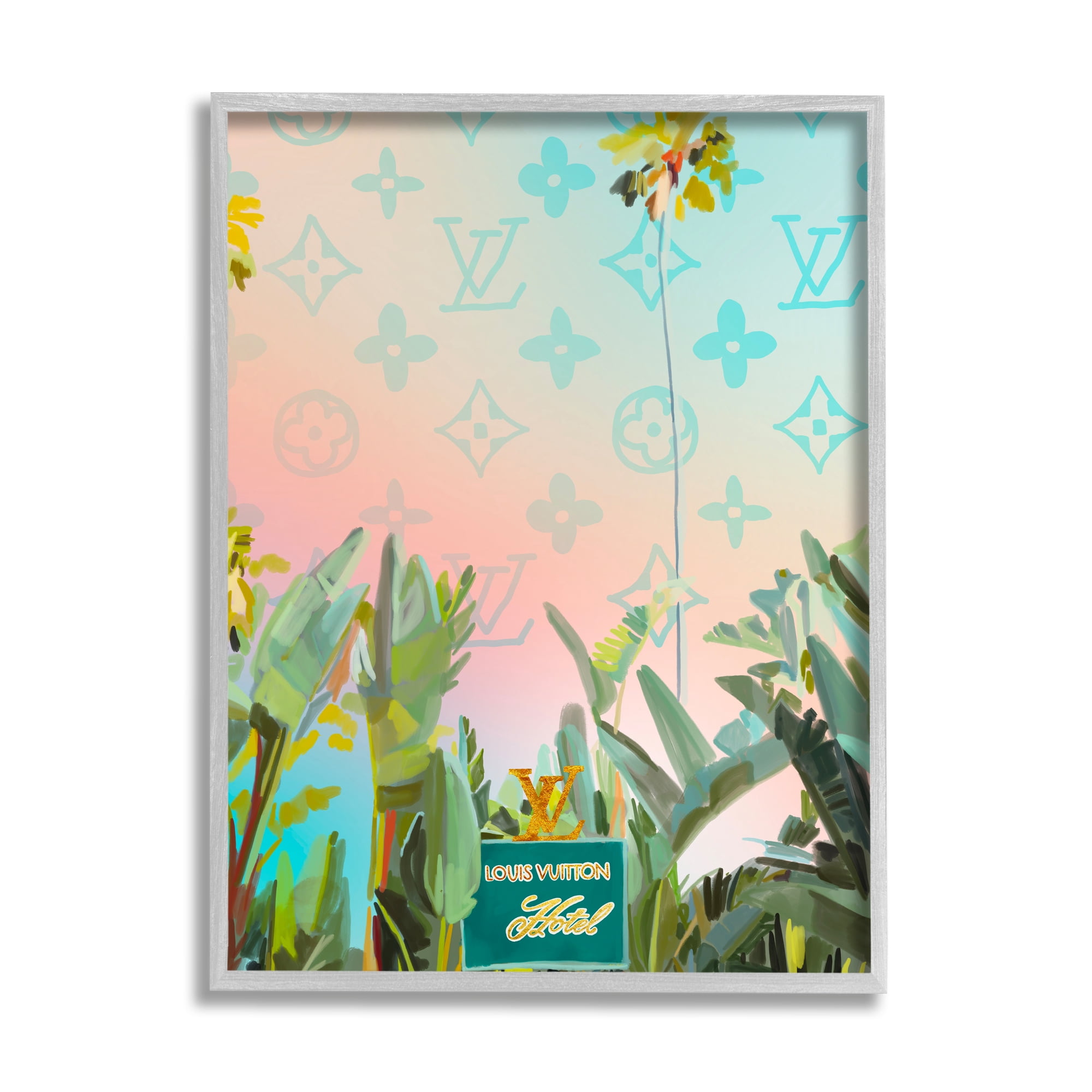 Stupell Industries Tropical Glam Hotel Nature Painting Gray Framed Art Print Wall Art, 11 x 14