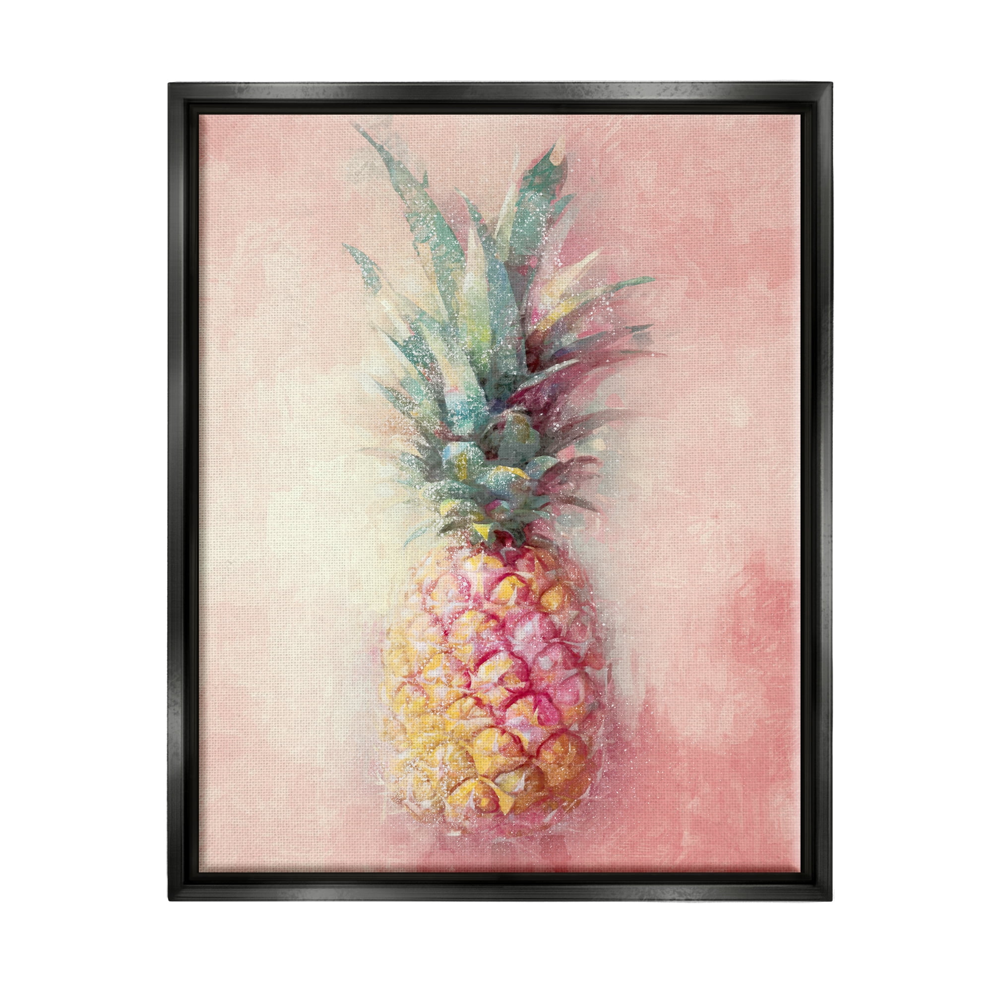 Stupell Industries Tropical Glam Pineapple Food & Beverage Painting Black Floater Framed Canvas Art Print Wall Art, 17 x 21