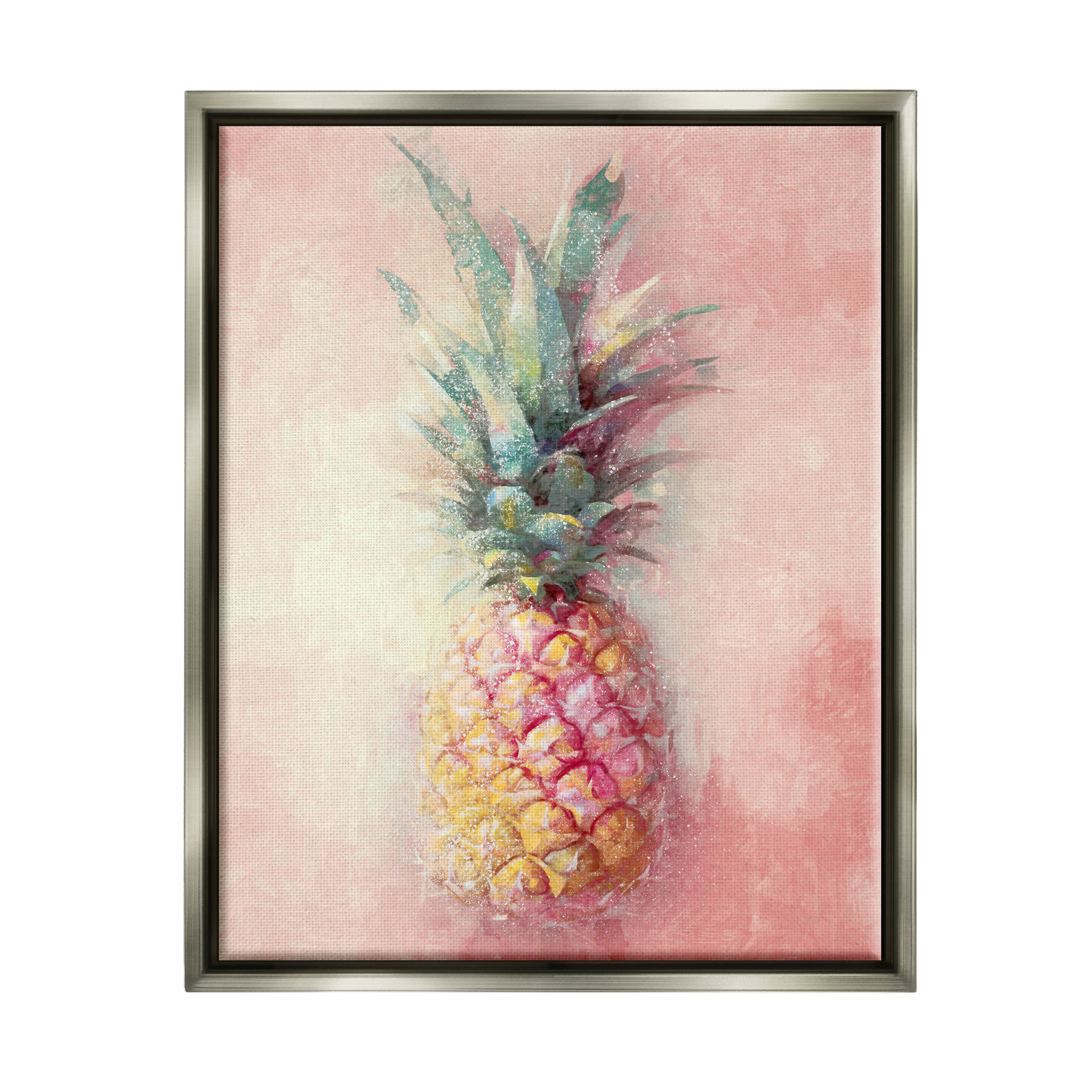 Stupell Industries Tropical Glam Pineapple Food & Beverage Painting Gray Floater Framed Canvas Art Print Wall Art, 17 x 21