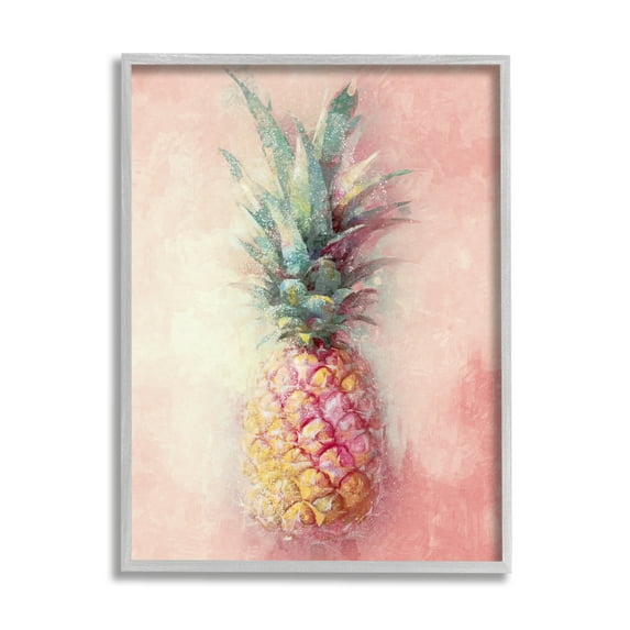 Stupell Industries Tropical Glam Pineapple Food & Beverage Painting Gray Framed Art Print Wall Art, 24 x 30
