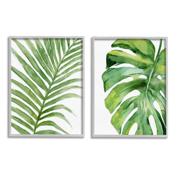 Stupell Industries Tropical Green Palms Minimal White Background Designed by Carson Lyons