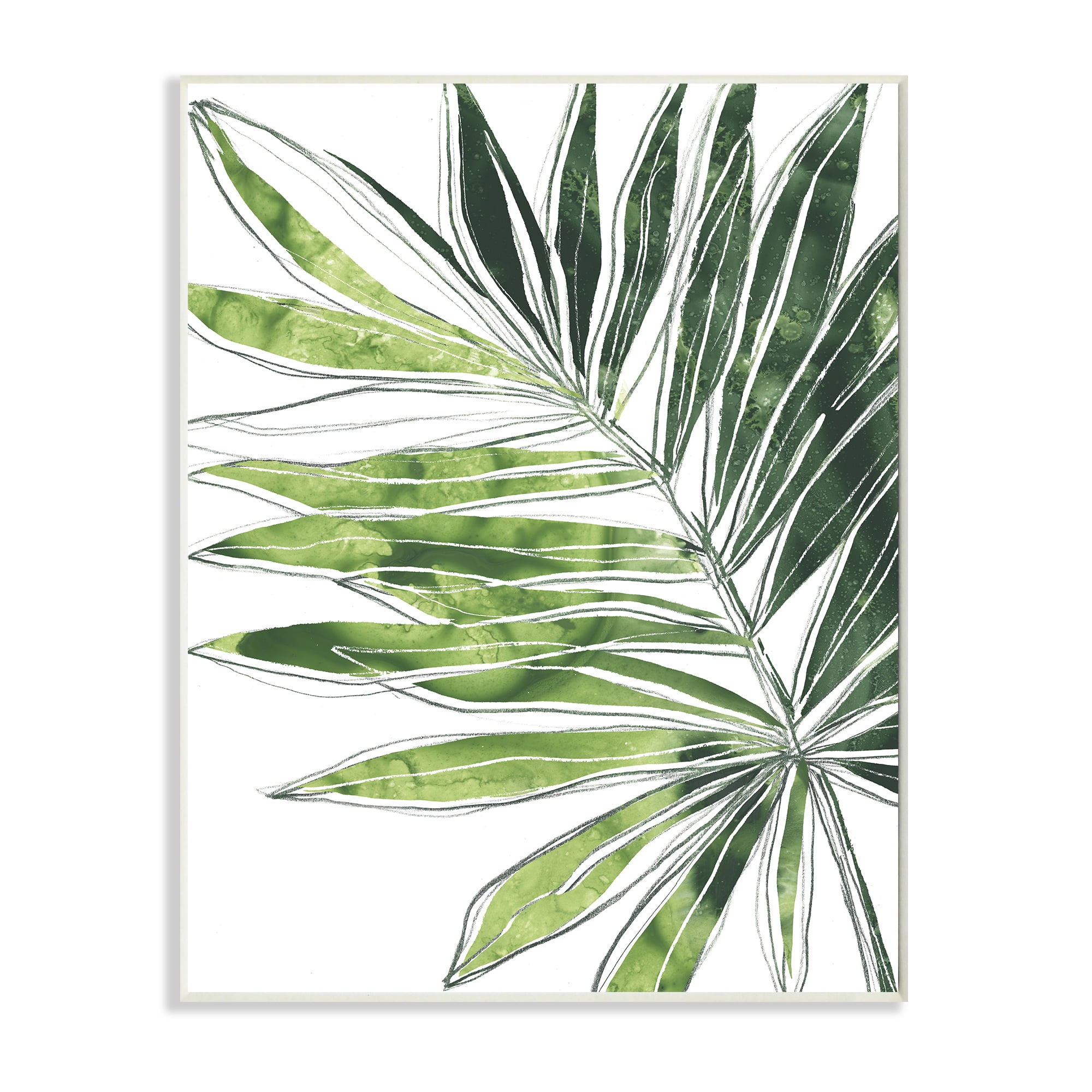 Stupell Industries Tropical Green Plant Expressive Palm Linework Botanical & Floral Painting Unframed Art Print Wall Art, 10 x 15