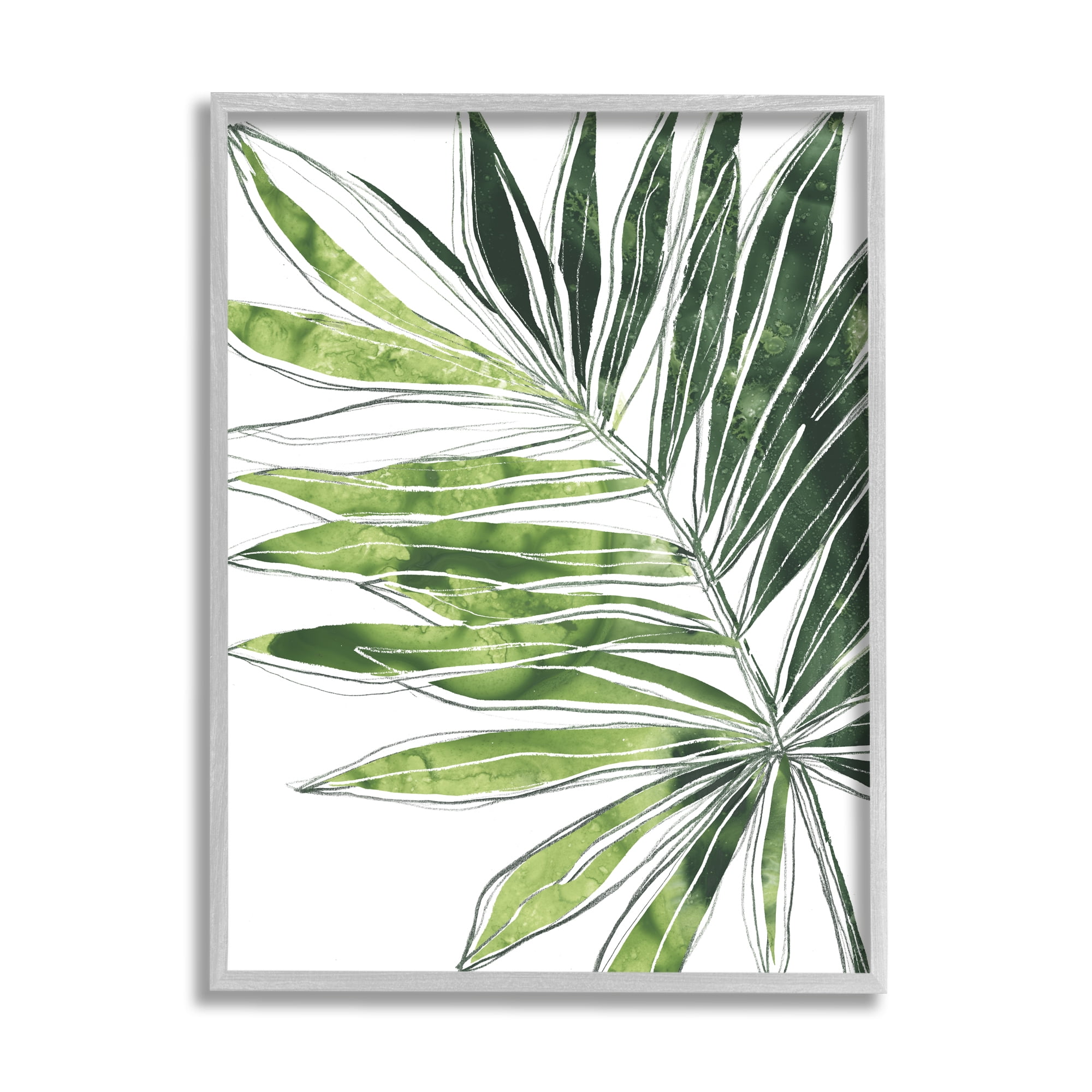 Stupell Industries Tropical Green Plant Expressive Palm Linework Graphic Art Framed Art Print Wall Art, 24x30, By June Erica Vess