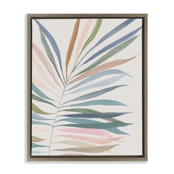 Stupell Industries Tropical Harmony Palms Brown Framed Floater Canvas Wall Art design by Hannah Dawson, 31 x 25