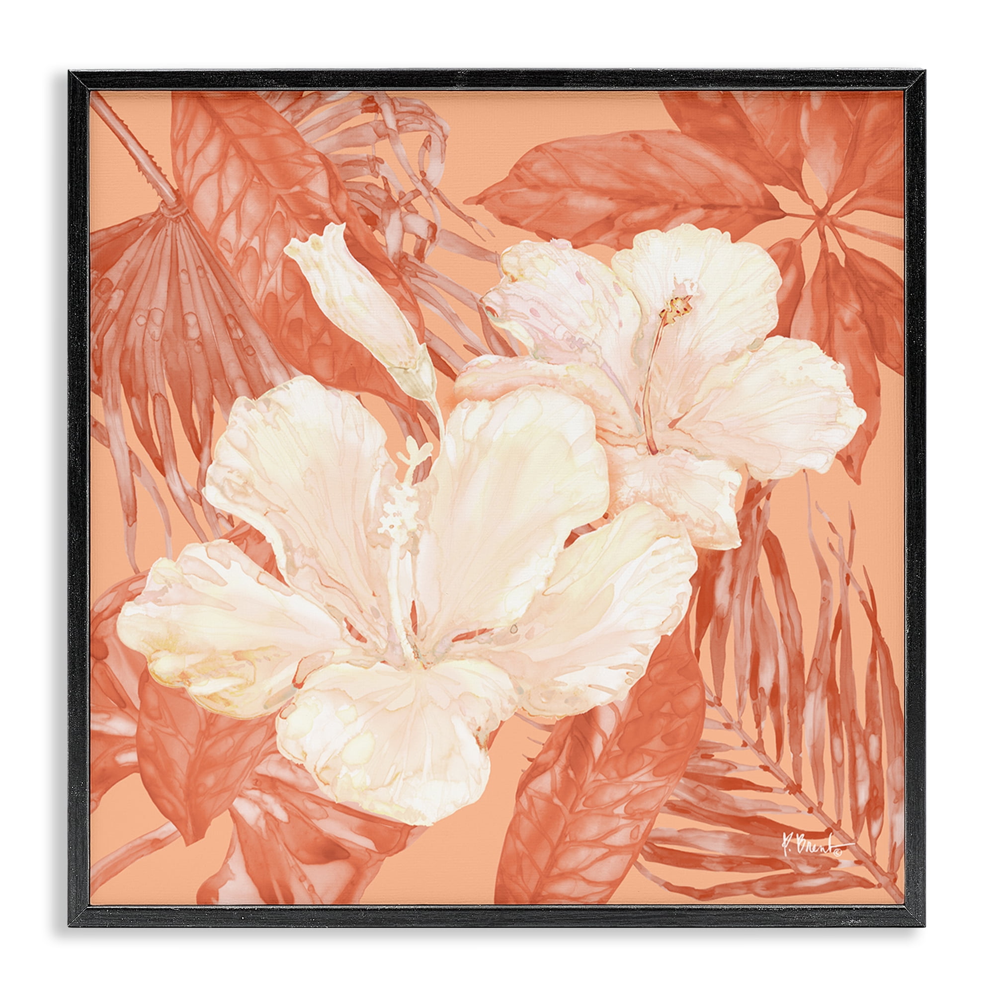 Stupell Industries Tropical Hibiscus Bunch Plants & Flowers Painting Black Framed Art Print Wall Art, 24 x 24