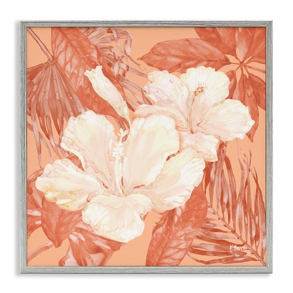 Stupell Industries Bohemian Tropical Hibiscus Bunch Gray Framed Giclee Art, 24 x 24, by Paul Brent