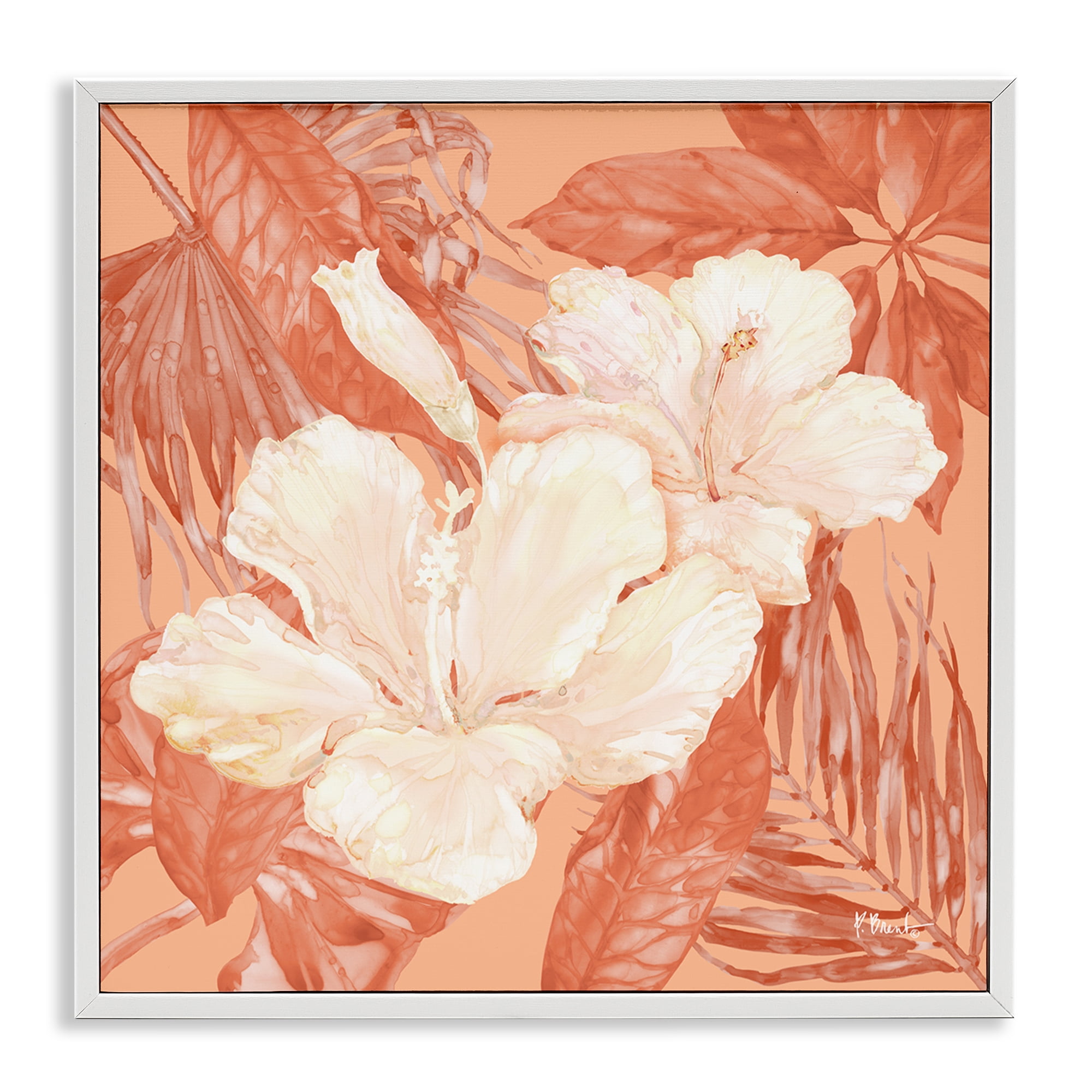 Stupell Industries Tropical Hibiscus Bunch Plants & Flowers Painting White Framed Art Print Wall Art, 17 x 17