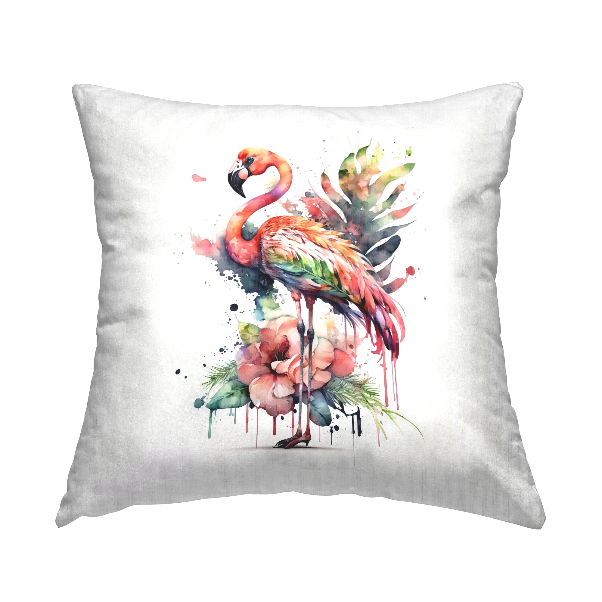 Stupell Industries Tropical Hibiscus & Flamingo Decorative Printed Throw Pillow, 18 x 18