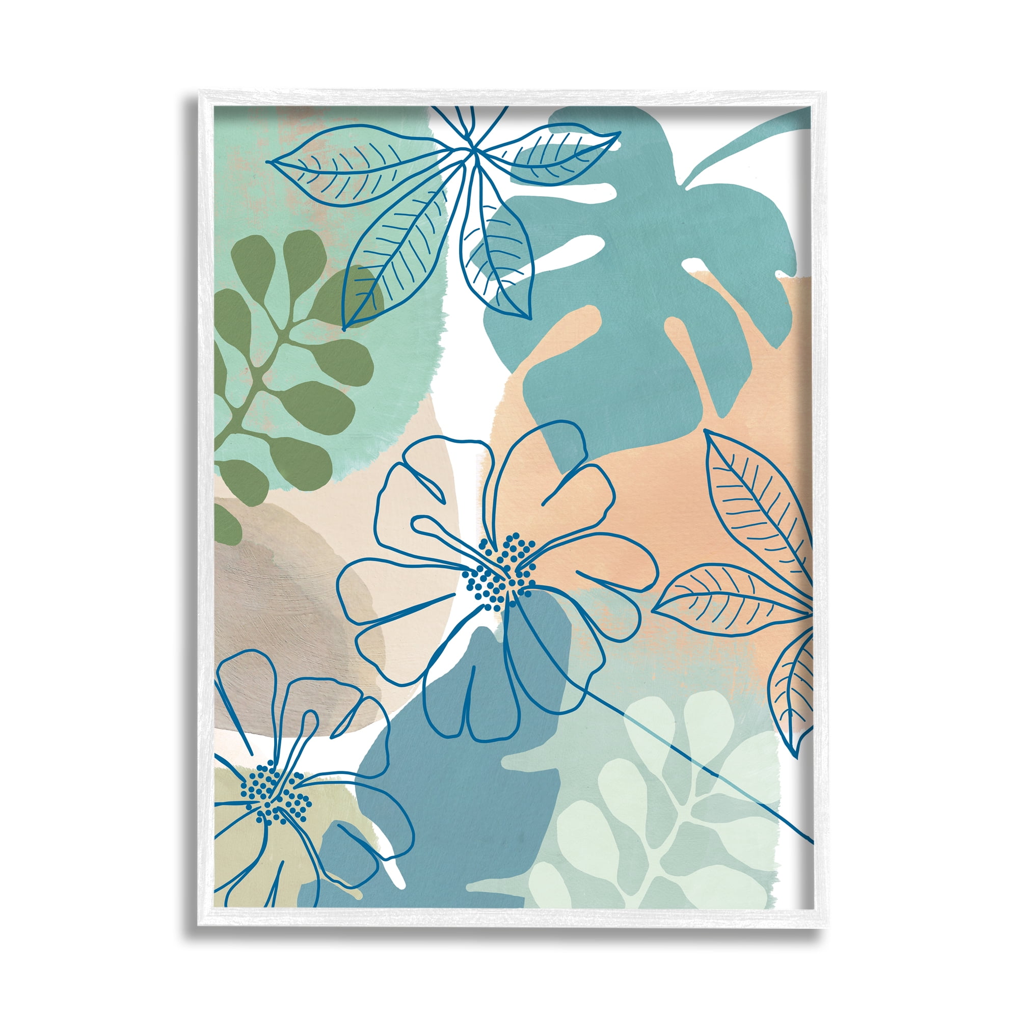 Stupell Industries Tropical Hibiscus and Monstera Florals Abstract Shapes, 11 x 14, Design by Flora Kouta