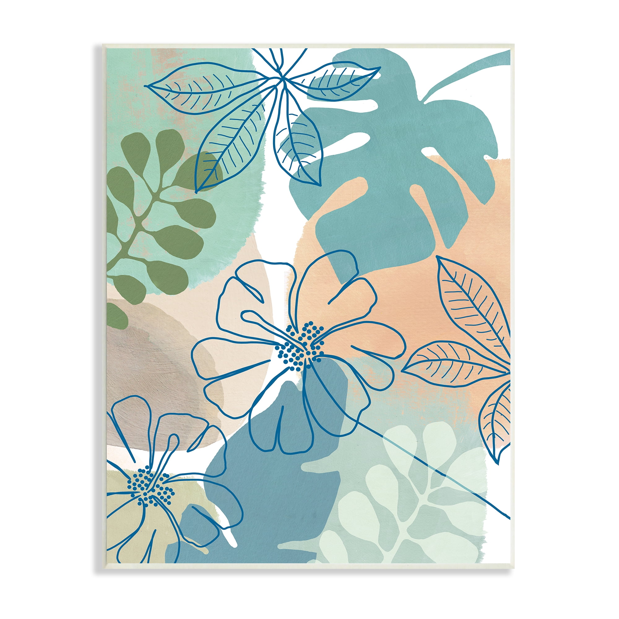 Stupell Industries Tropical Hibiscus and Monstera Florals Abstract Shapes, 13 x 19, Design by Flora Kouta
