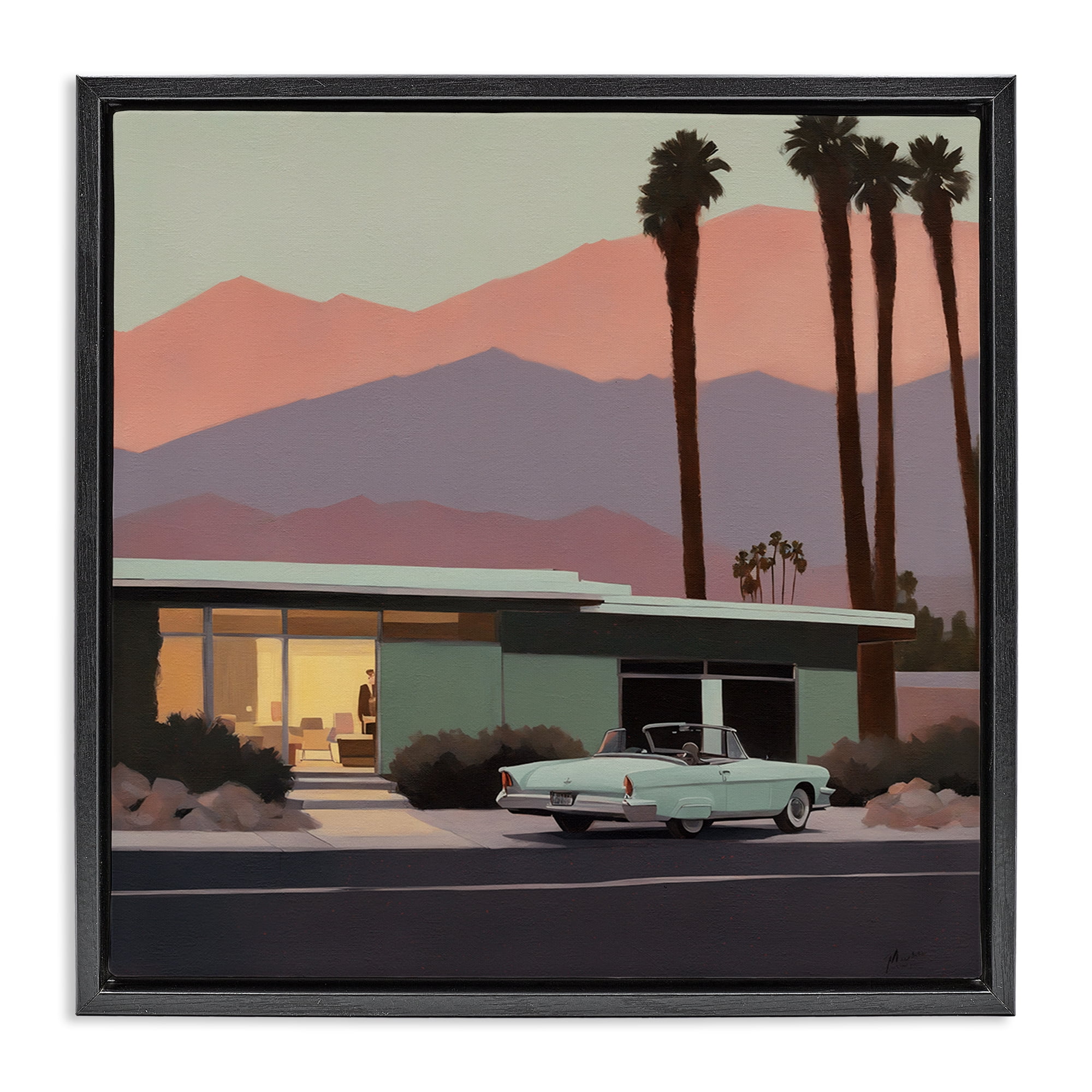 Stupell Industries Tropical House & Car Transportation Painting Black Floater Framed Canvas Art Print Wall Art, 25 x 25