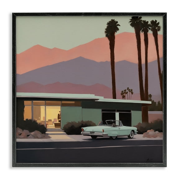 Stupell Industries Tropical House & Car Transportation Painting Black Framed Art Print Wall Art, 12 x 12