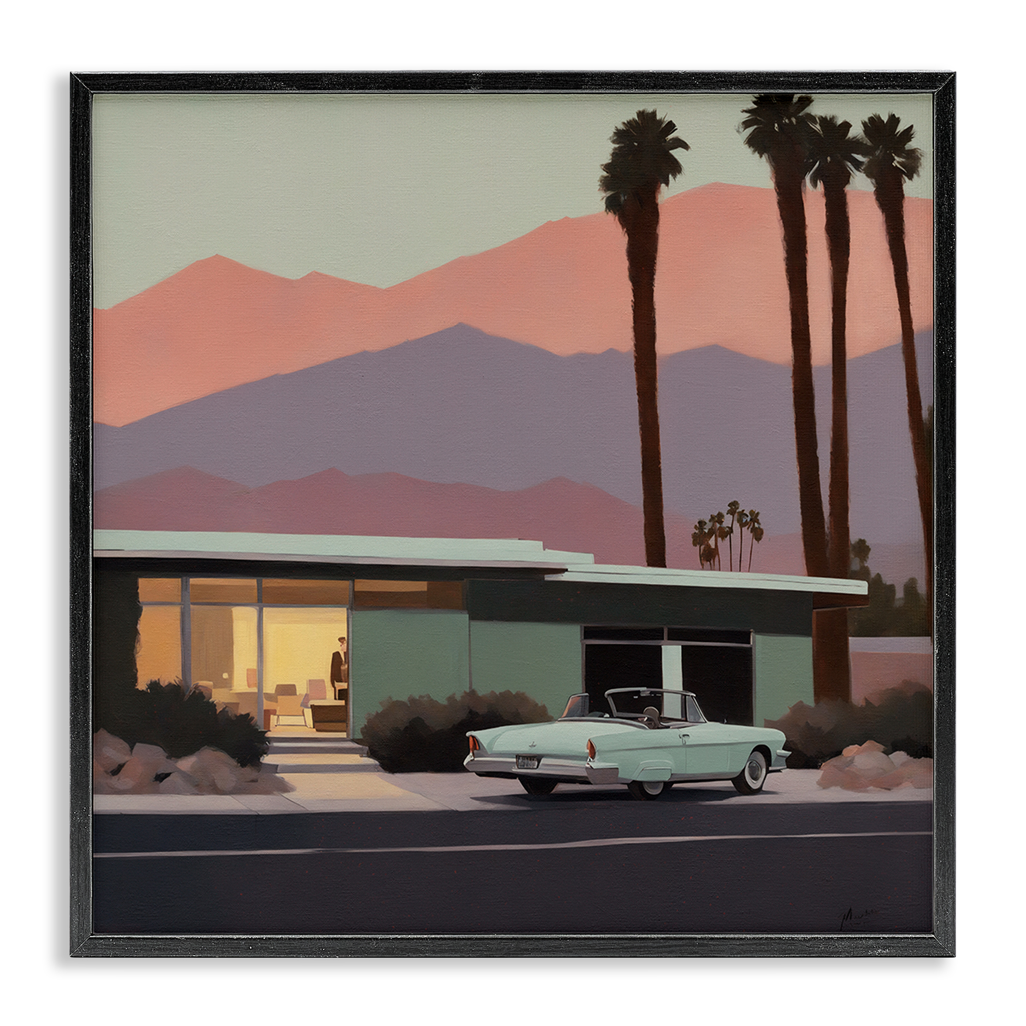 Stupell Industries Tropical House & Car Transportation Painting Black Framed Art Print Wall Art, 24 x 24