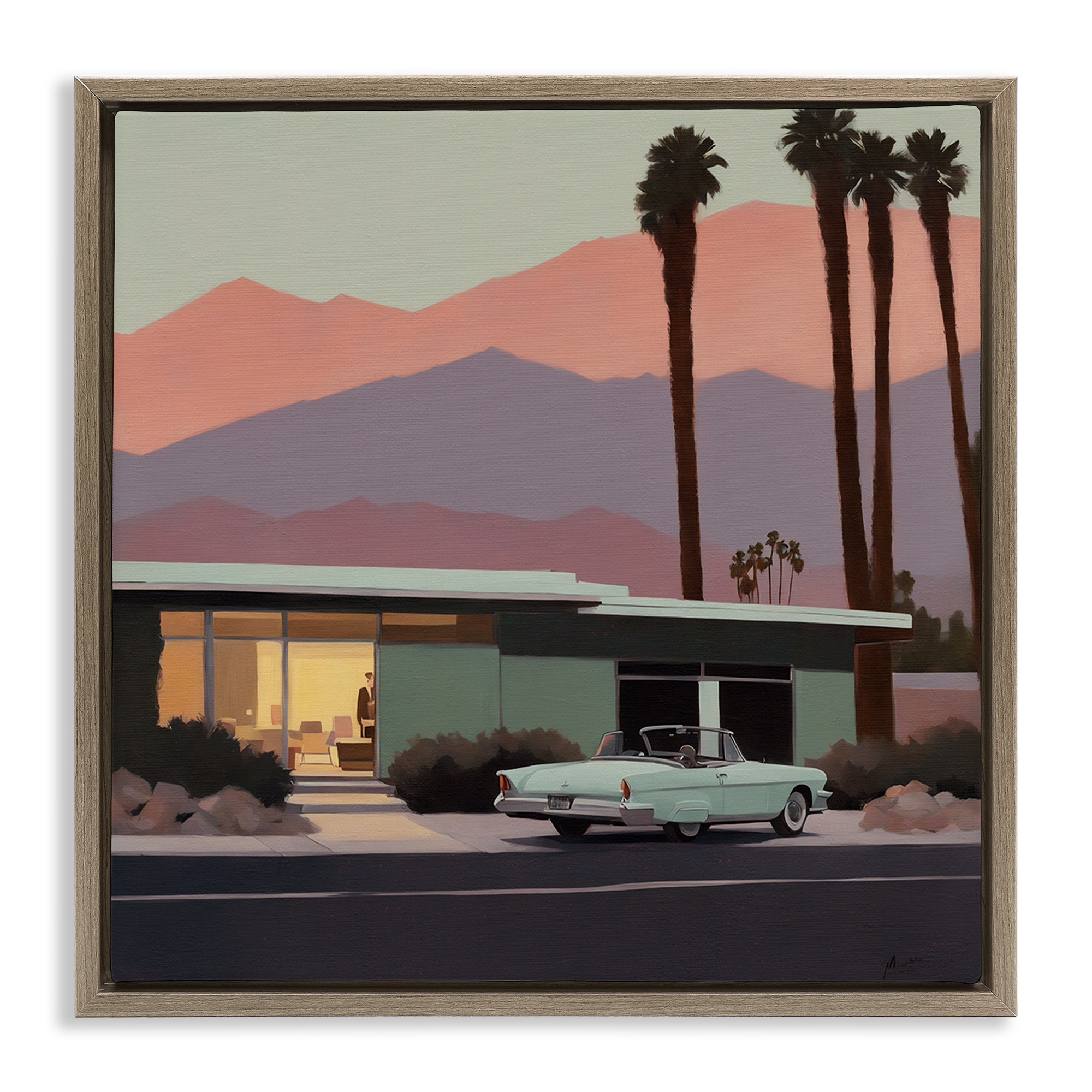 Stupell Industries Tropical House & Car Transportation Painting Brown Floater Framed Canvas Art Print Wall Art, 25 x 25