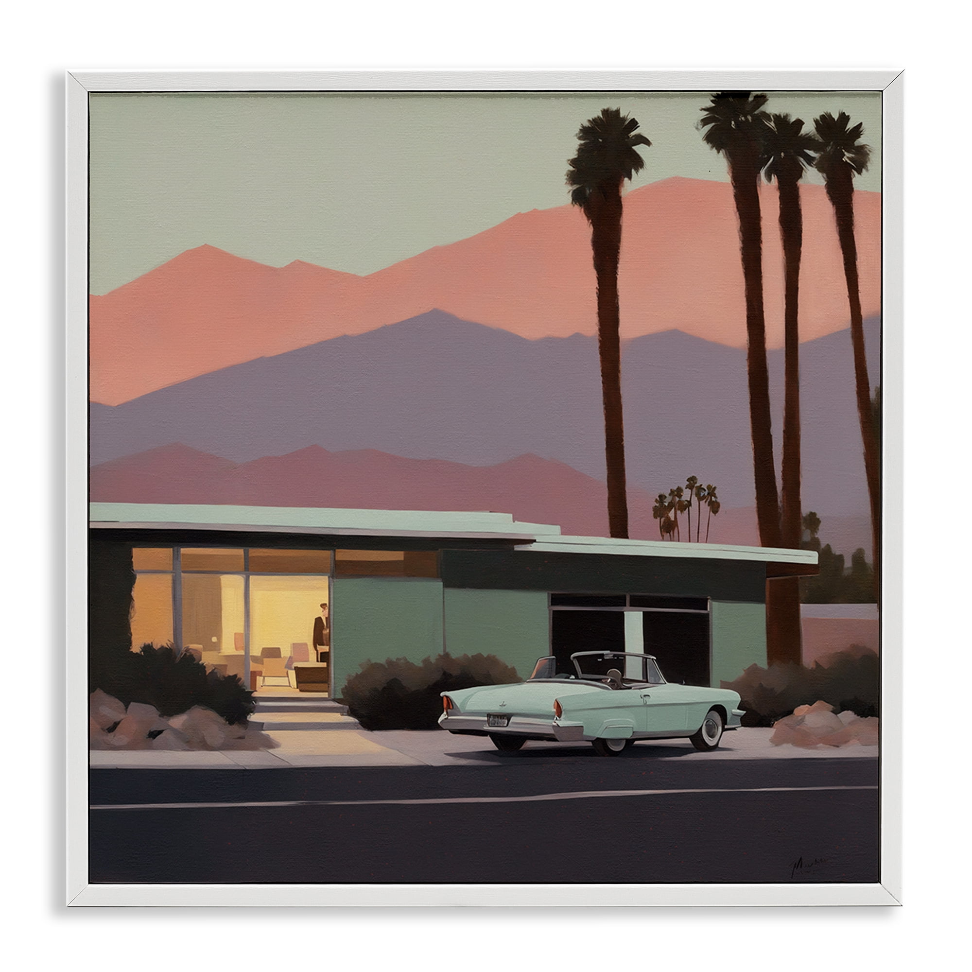 Stupell Industries Tropical House & Car Transportation Painting White Framed Art Print Wall Art, 12 x 12