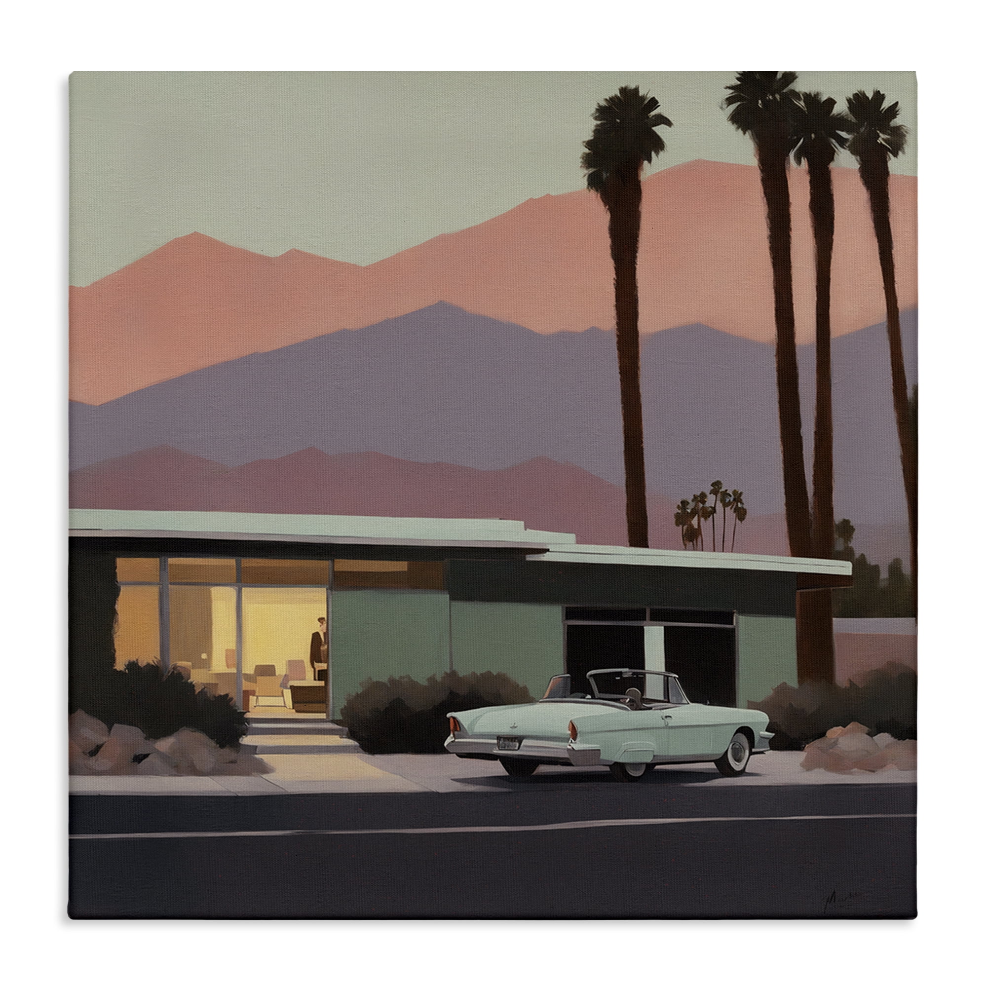 Stupell Industries Tropical House & Car Transportation Painting Wrapped Canvas Art Print Wall Art, 17 x 17