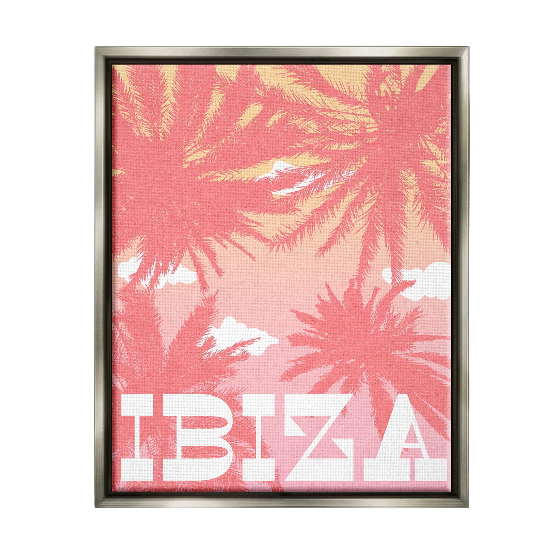 Stupell Industries Tropical Ibiza Palm Trees Graphic Art Luster Gray Floating Framed Canvas Print Wall Art, Design by Daphne Polselli