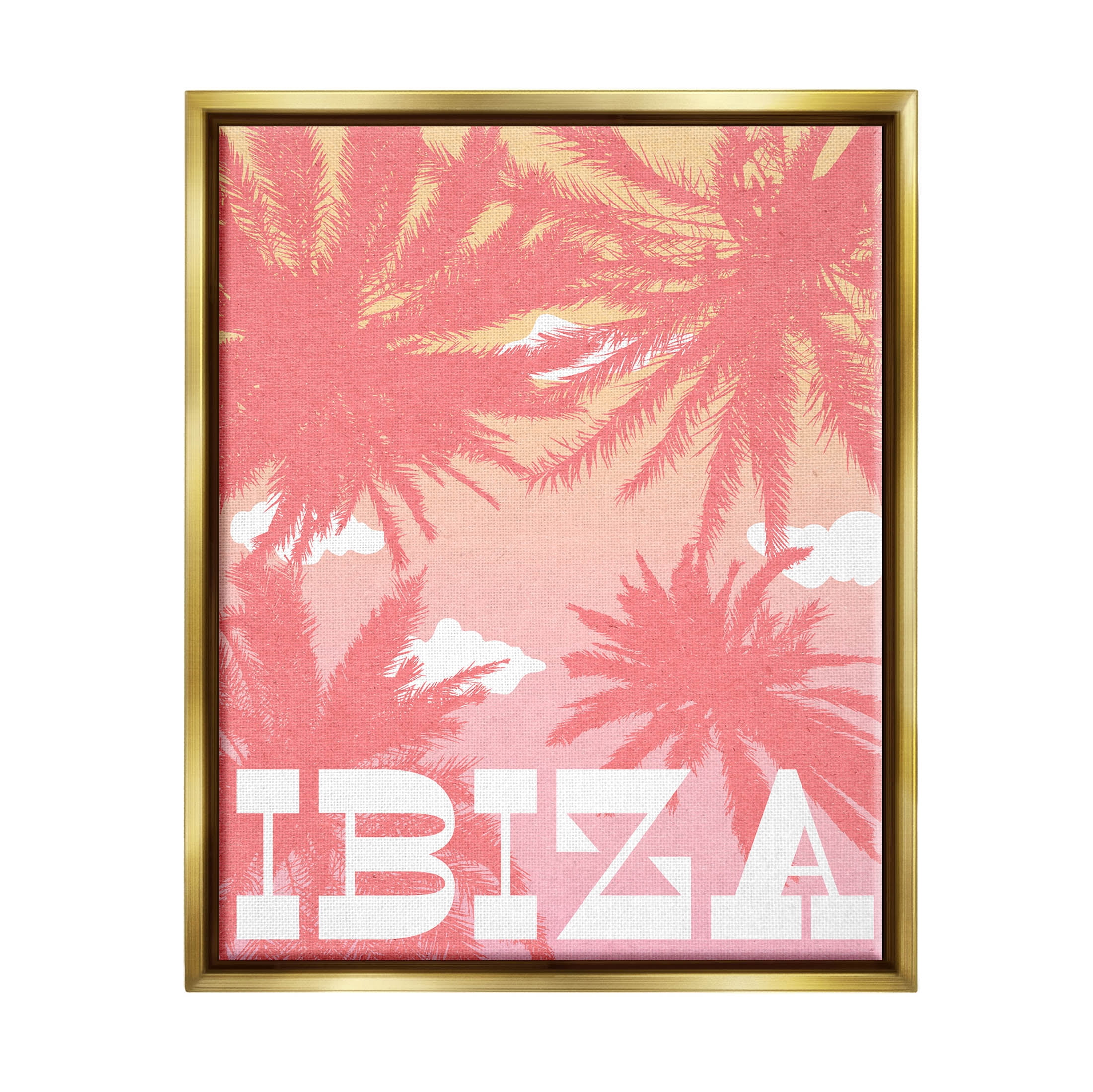 Stupell Industries Tropical Ibiza Palm Trees Graphic Art Metallic Gold Floating Framed Canvas Print Wall Art, Design by Daphne Polselli