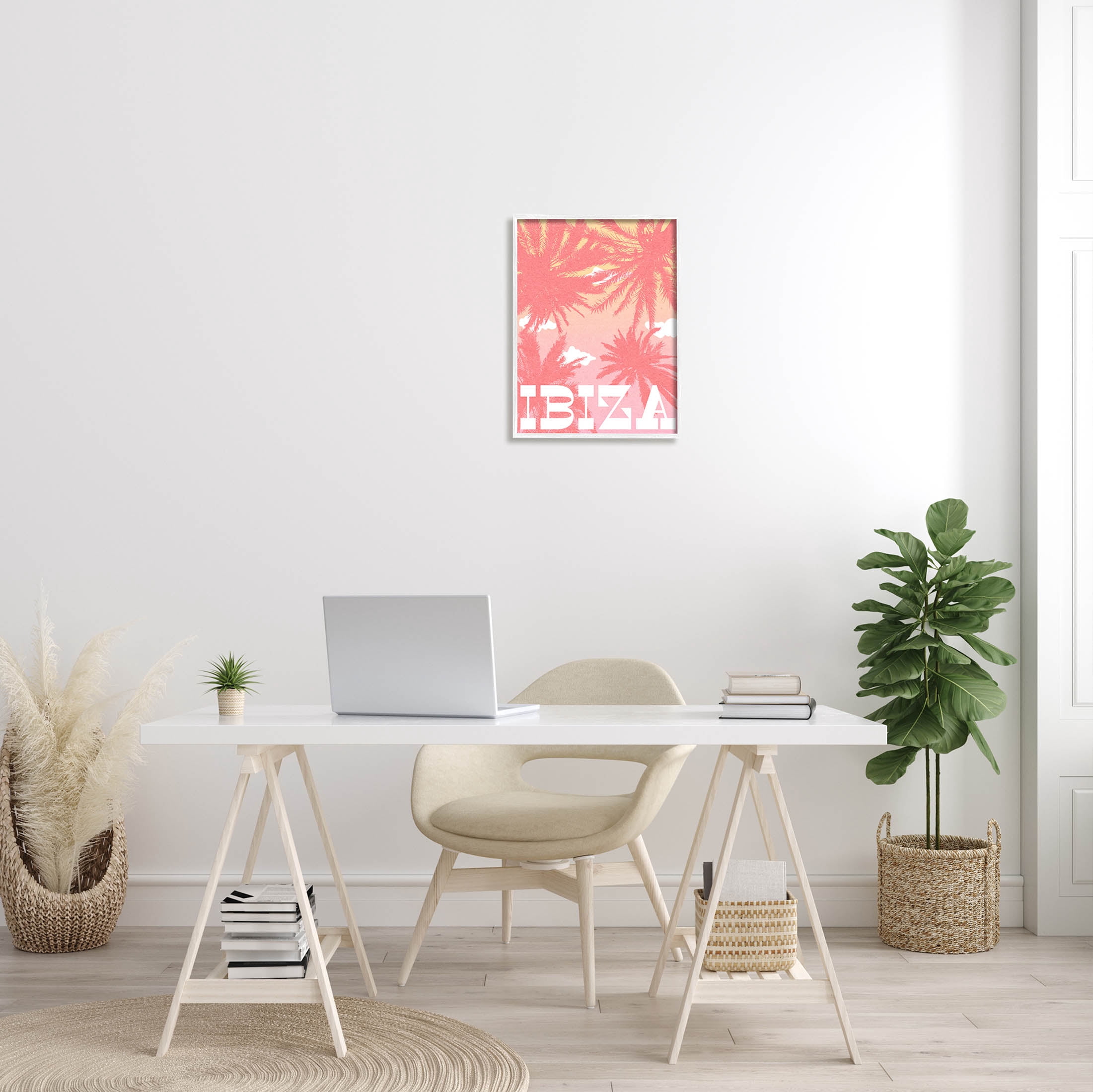 Stupell Industries Tropical Ibiza Palm Trees Graphic Art White Framed Art Print Wall Art, Design by Daphne Polselli