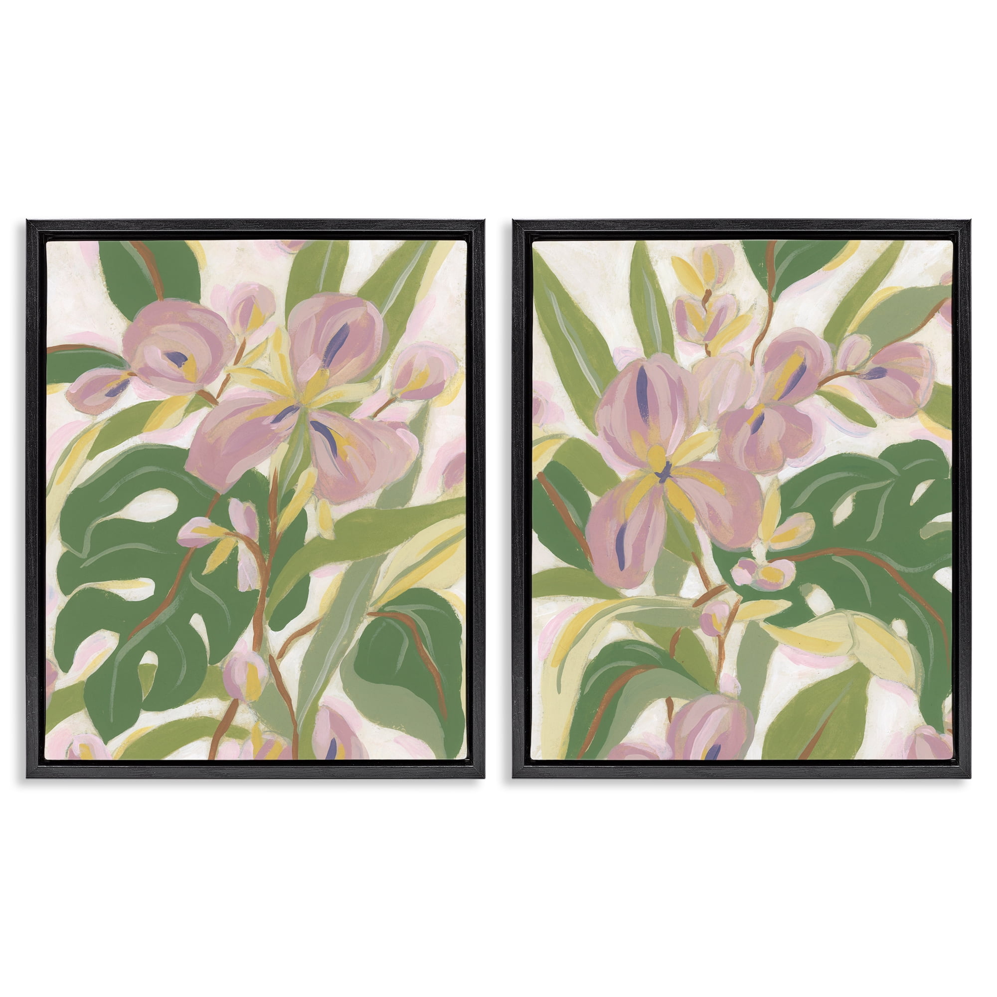 Stupell Industries Tropical Irises Abstraction Plants & Flowers Painting Black Floater Framed Canvas Art Print Wall Art, 17 x 21, Set of 2