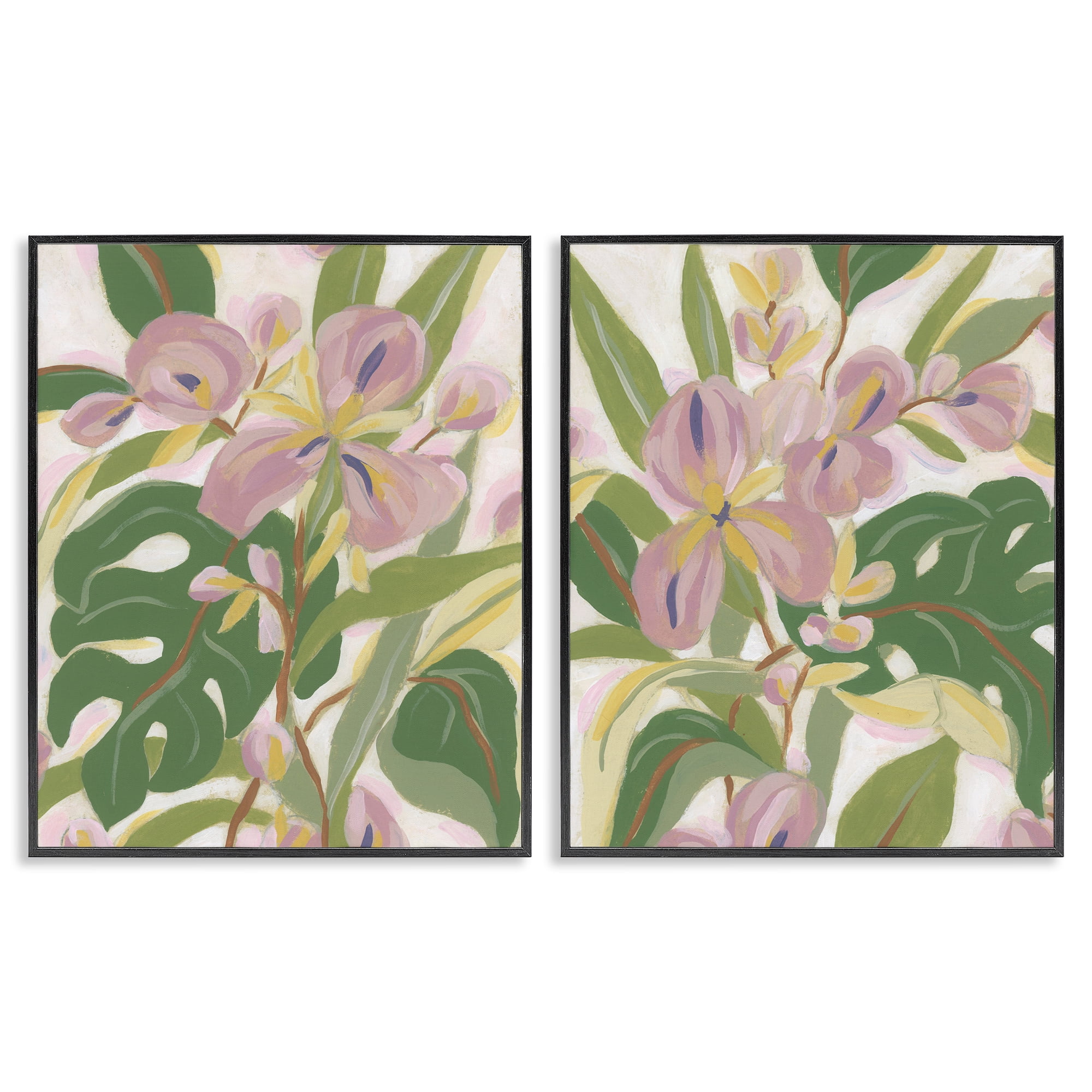Stupell Industries Tropical Irises Abstraction Plants & Flowers Painting Black Framed Art Print Wall Art, 24 x 30, Set of 2