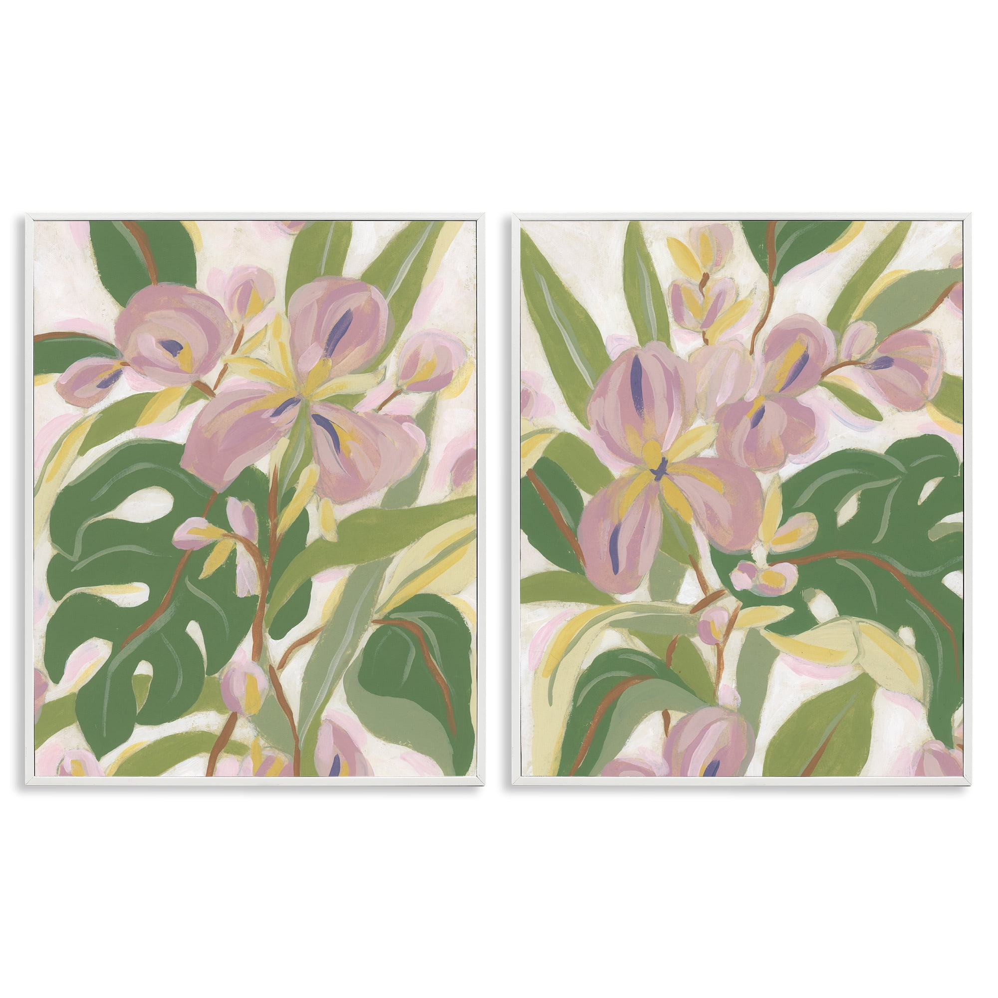 Stupell Industries Tropical Irises Abstraction Plants & Flowers Painting White Framed Art Print Wall Art, 11 x 14, Set of 2