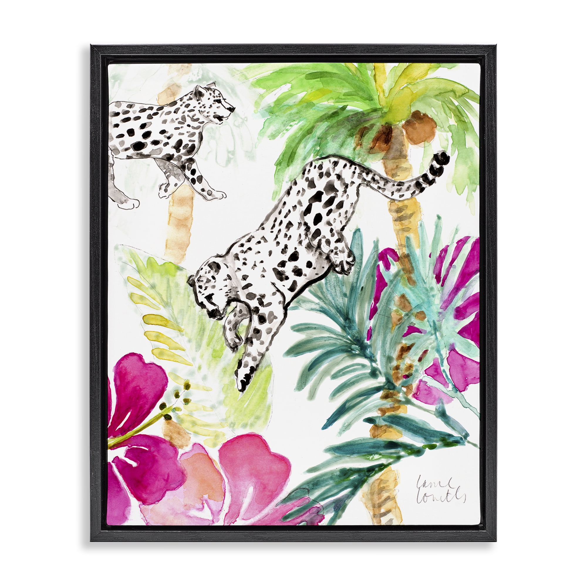 Stupell Industries Tropical Island Cheetahs Black Framed Floater Canvas Wall Art, design by Lanie Loreth