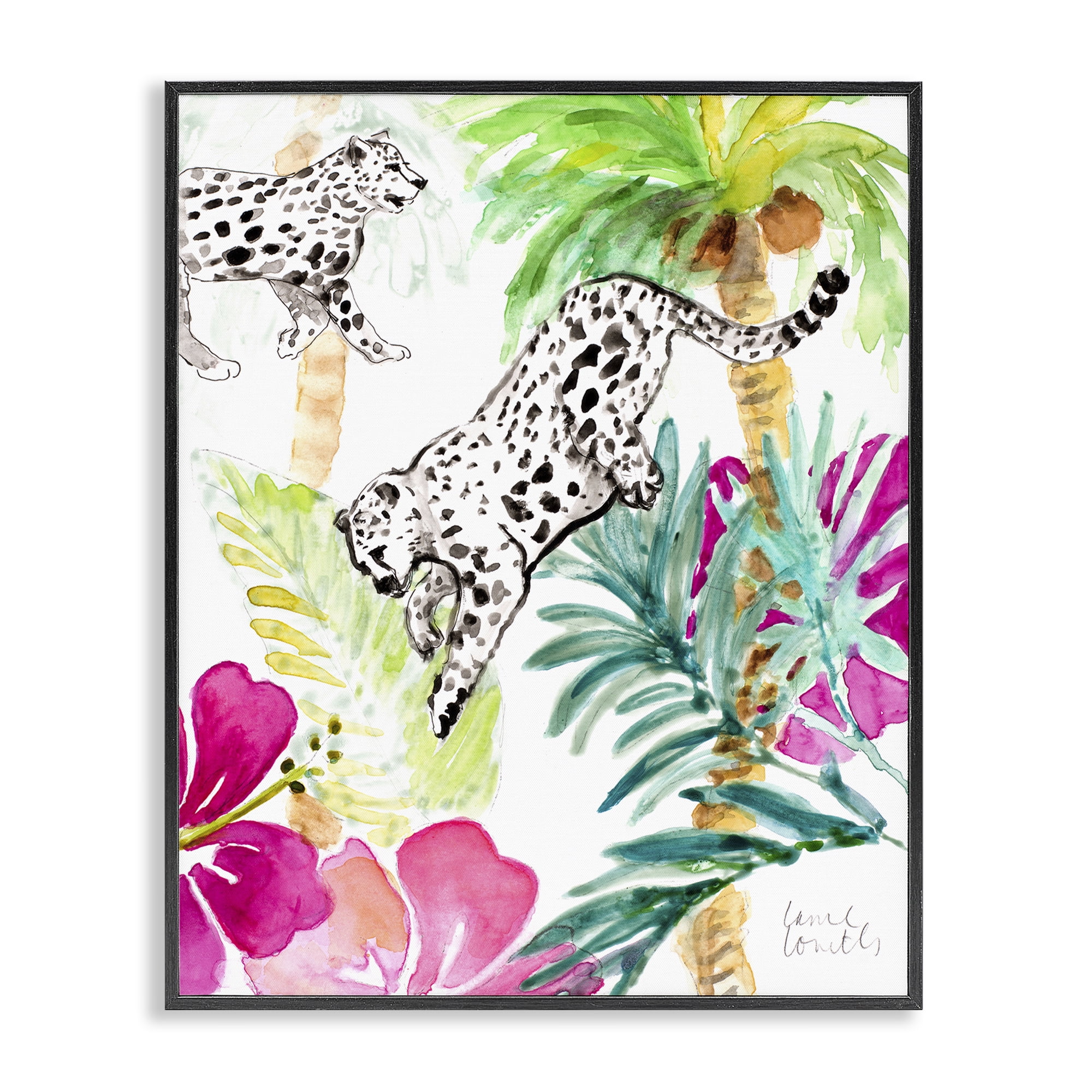 Stupell Industries Tropical Island Cheetahs Black Framed Giclee Art, design by Lanie Loreth