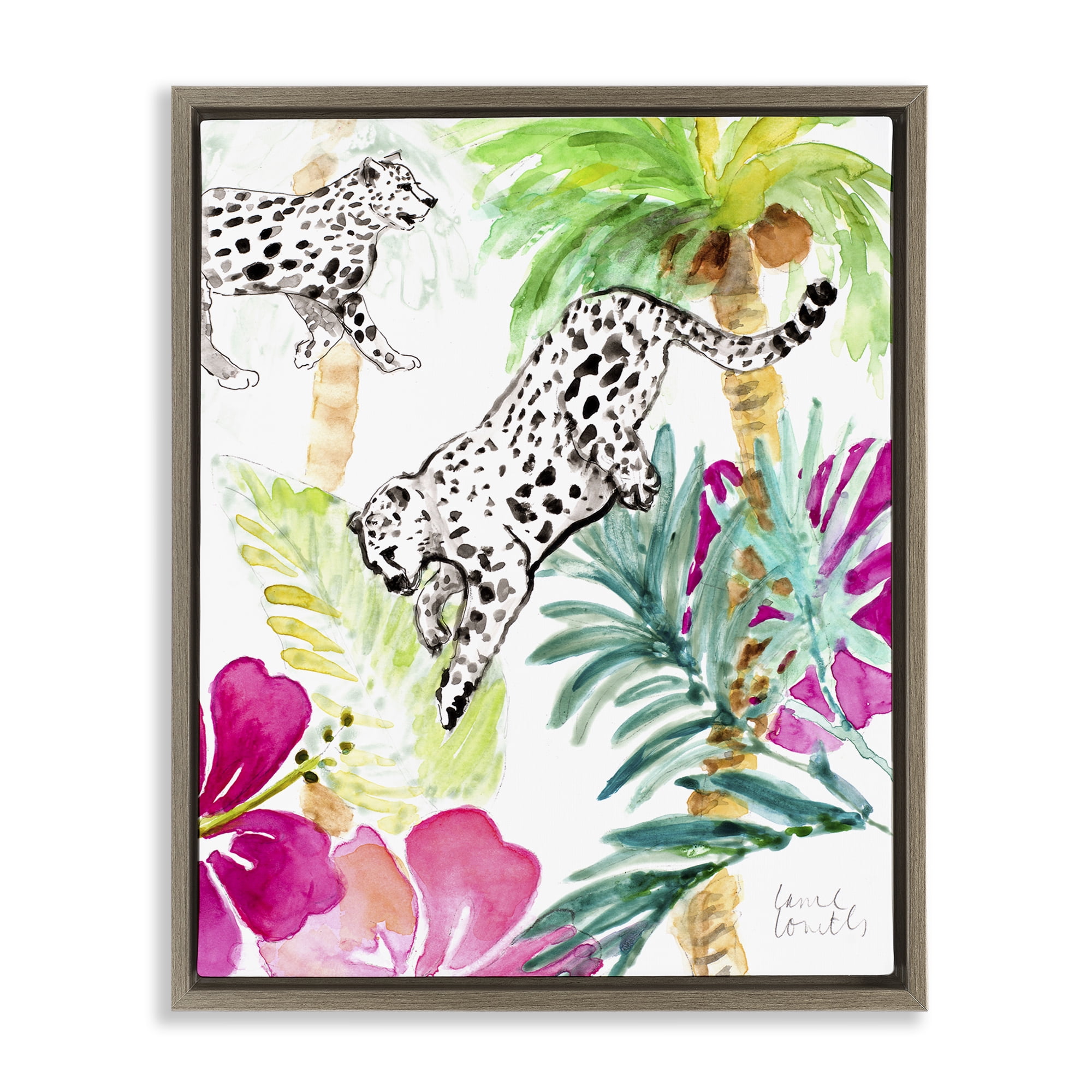 Stupell Industries Tropical Island Cheetahs Brown Framed Floater Canvas Wall Art, design by Lanie Loreth