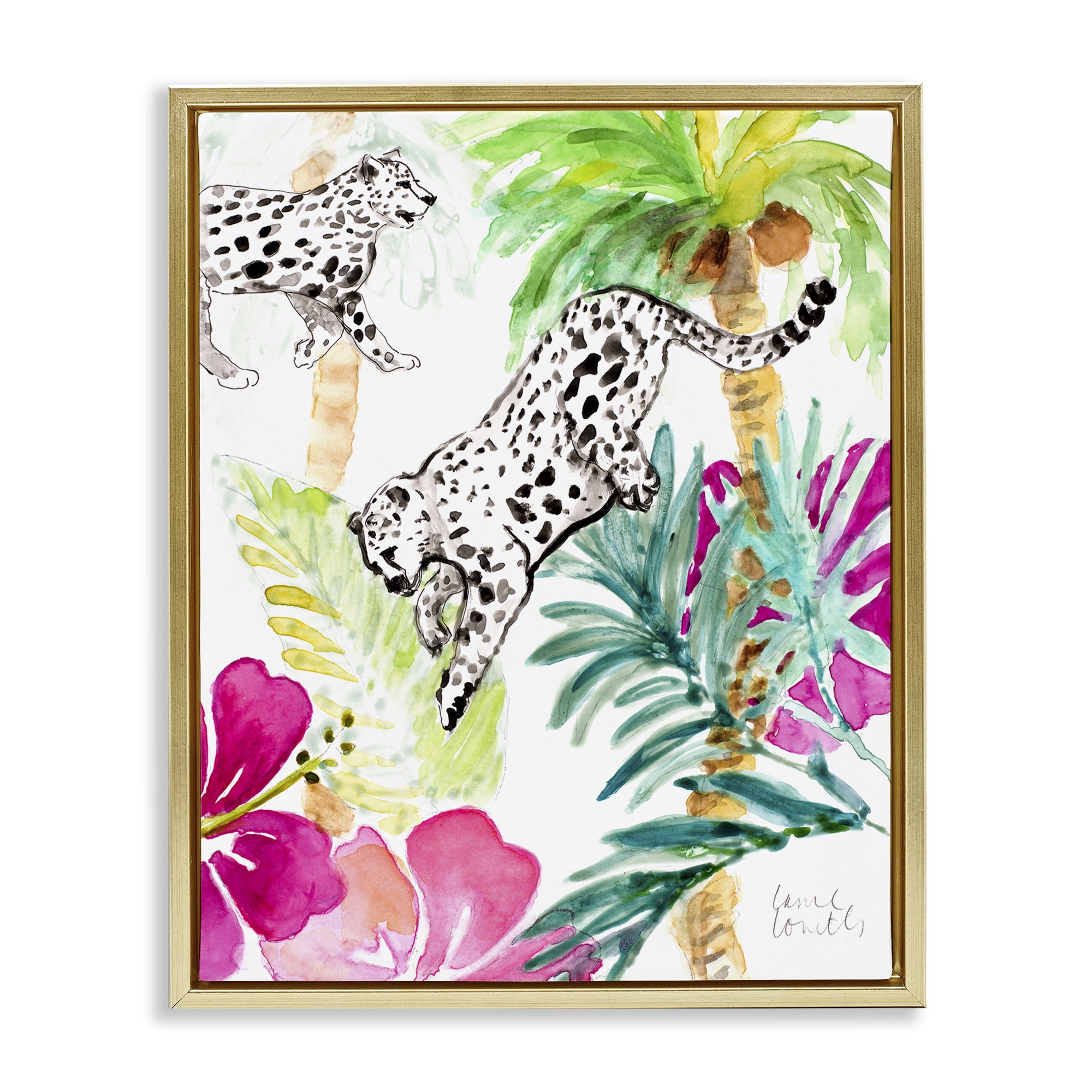 Stupell Industries Tropical Island Cheetahs Gold Framed Floater Canvas Wall Art, design by Lanie Loreth