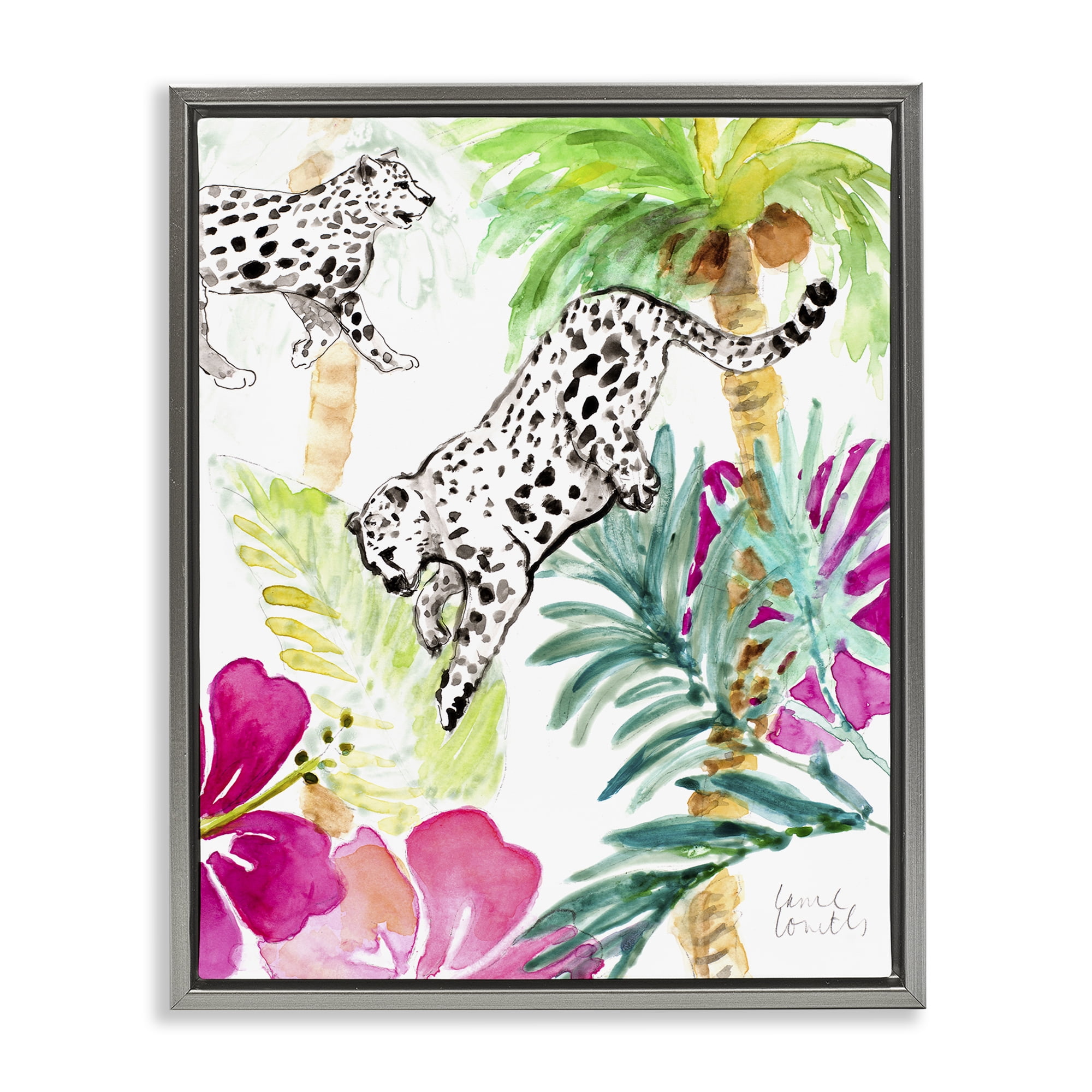 Stupell Industries Tropical Island Cheetahs Gray Framed Floater Canvas Wall Art, design by Lanie Loreth