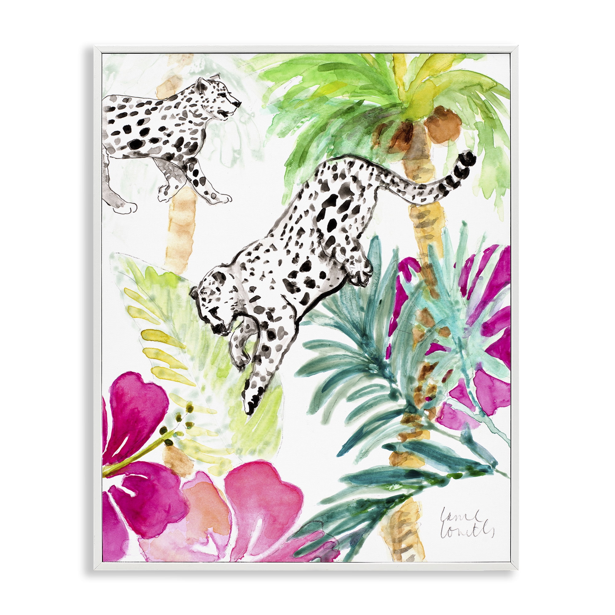 Stupell Industries Tropical Island Cheetahs White Framed Giclee Art, design by Lanie Loreth