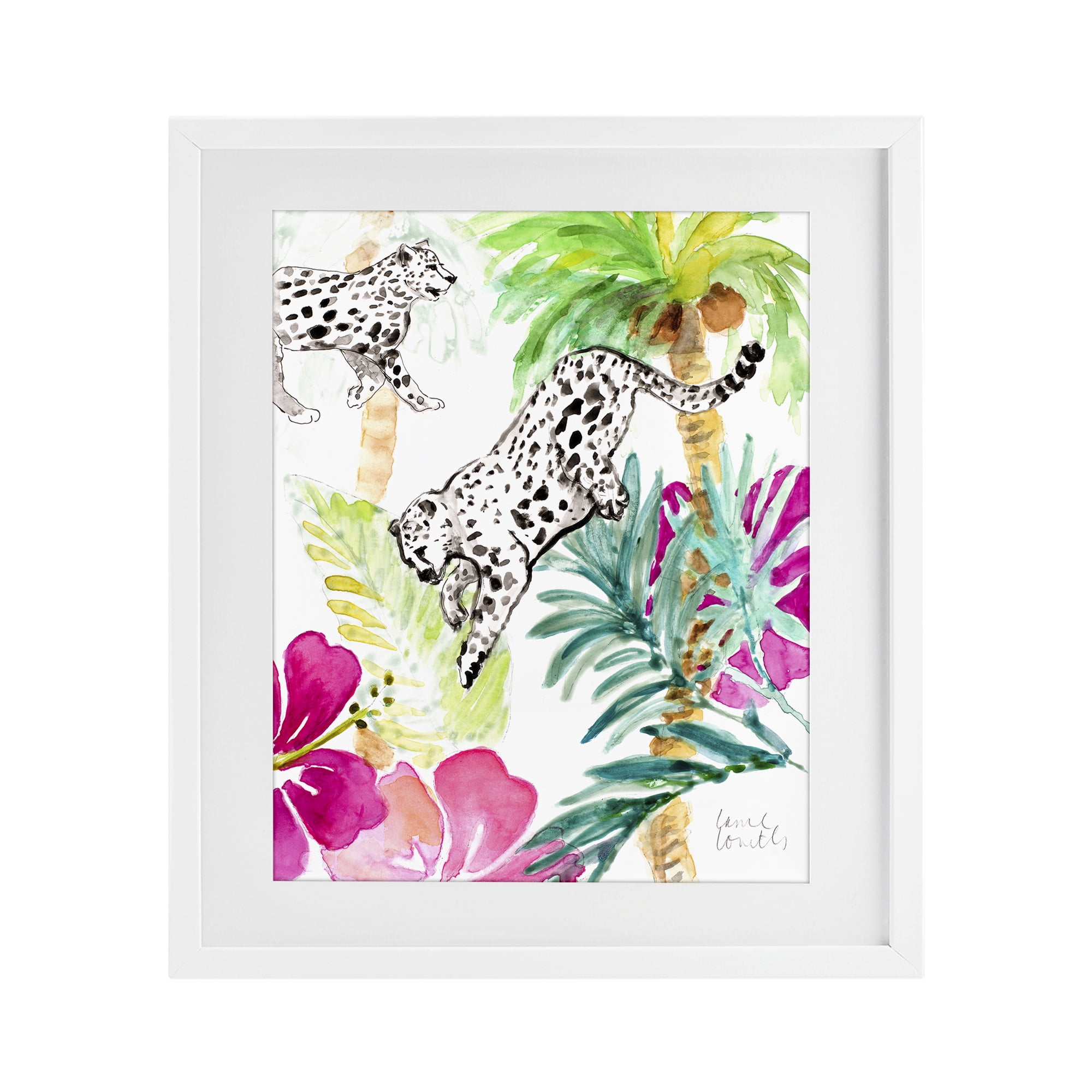 Stupell Industries Tropical Island Cheetahs White Framed Print Under Glass, design by Lanie Loreth