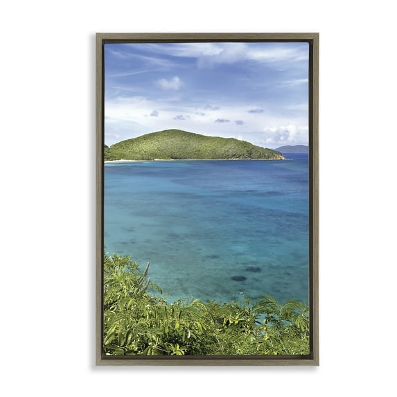 Stupell Industries Tropical Island in Distance Brown Framed Floater Canvas Wall Art, design by Seven Trees Design