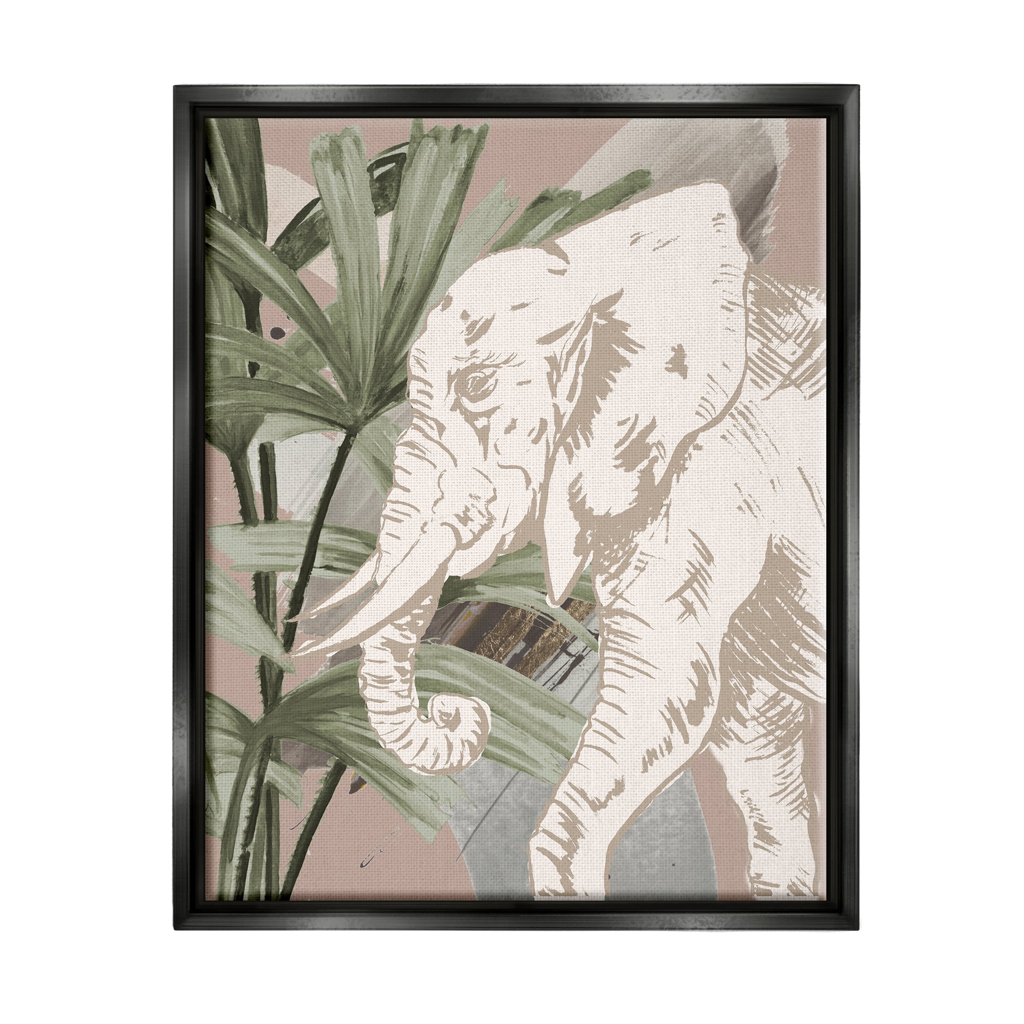 Stupell Industries Tropical Jungle Elephant Animals & Insects Painting Black Floater Framed Art Print Wall Art, 17 x 21