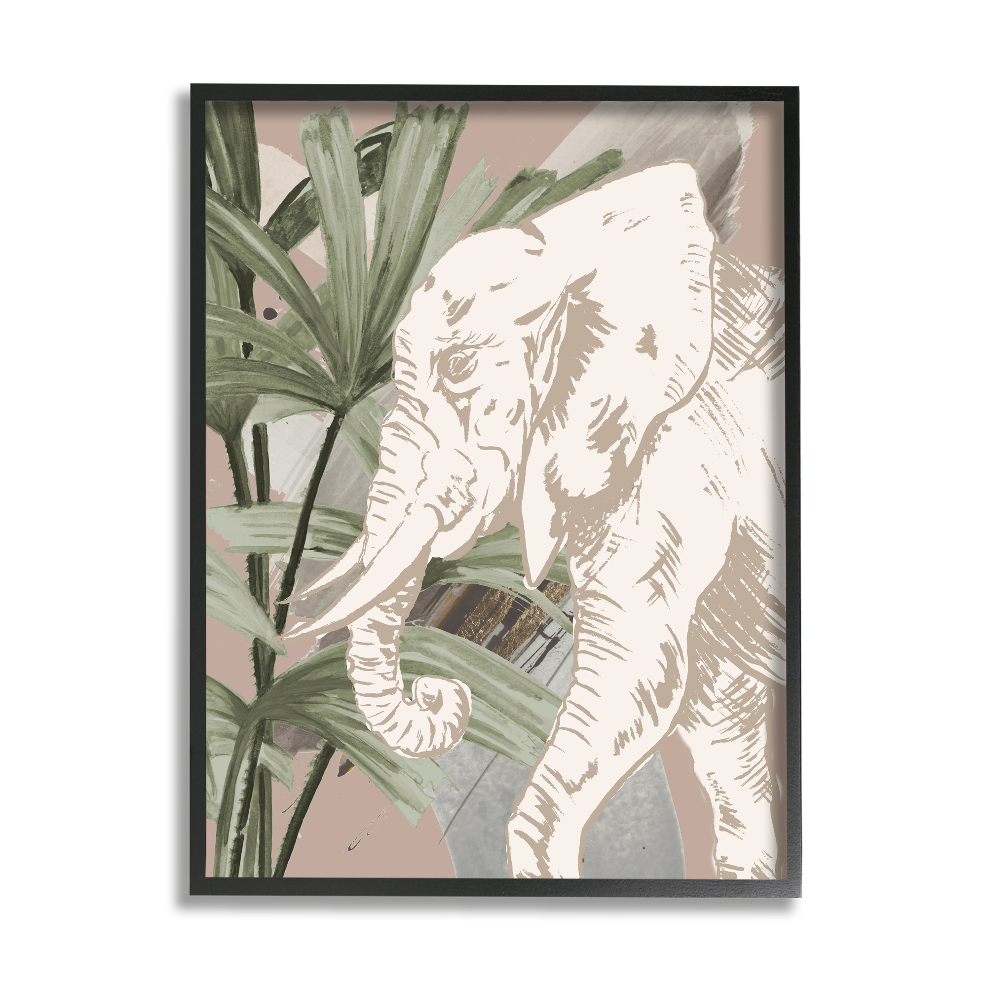 Stupell Industries Tropical Jungle Elephant Animals & Insects Painting Black Framed Art Print Wall Art, 24 x 30